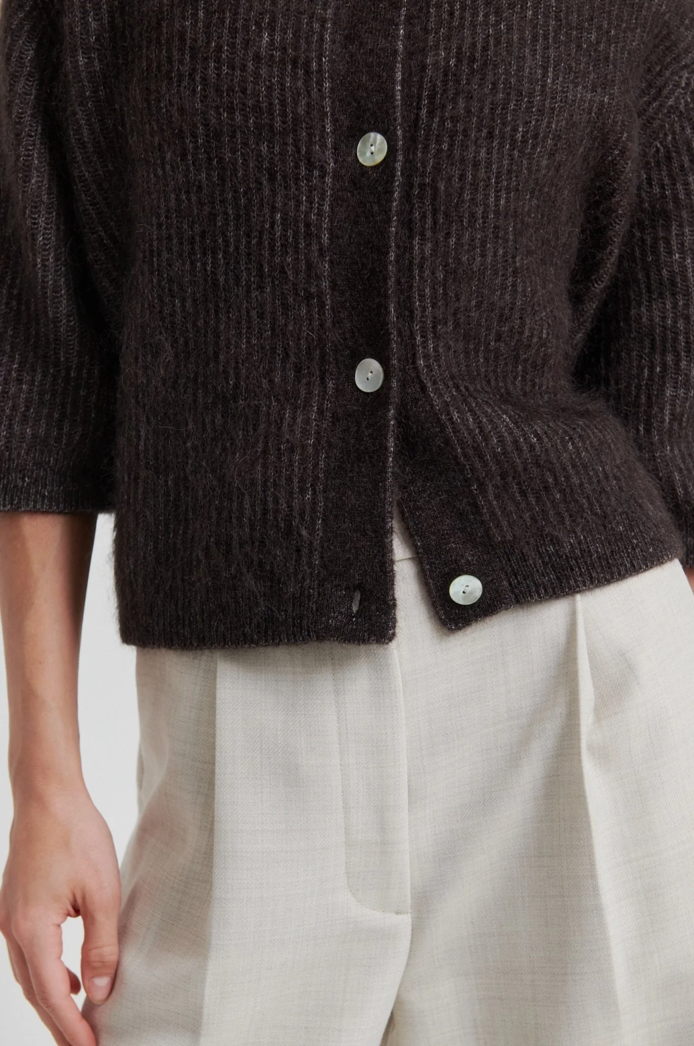 Andrea Knit Rib Cardigan Chocolate Torte - Image 5