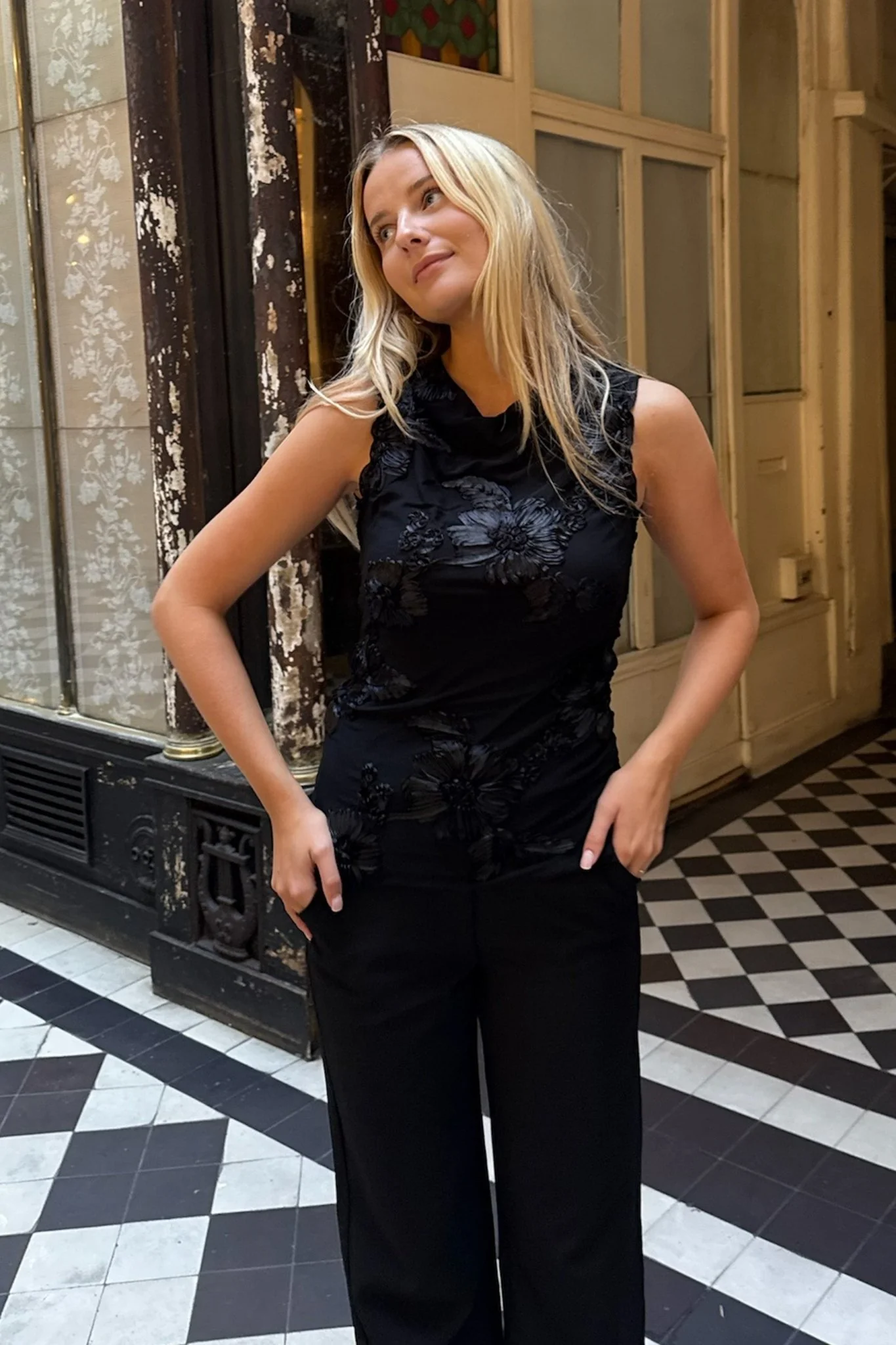Mira Mesh Top Black Flower - Image 2