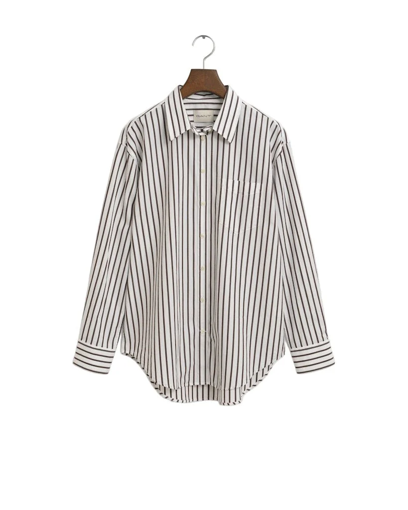 Relaxed Fit Classic Striped Poplin Shirt Deep Brown