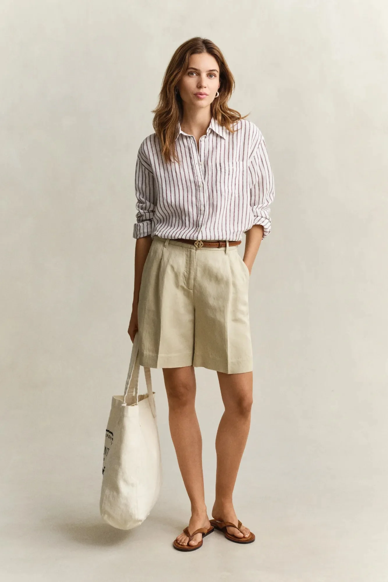Rel Striped Linen Ls Shirt Fresh Soil - Image 3