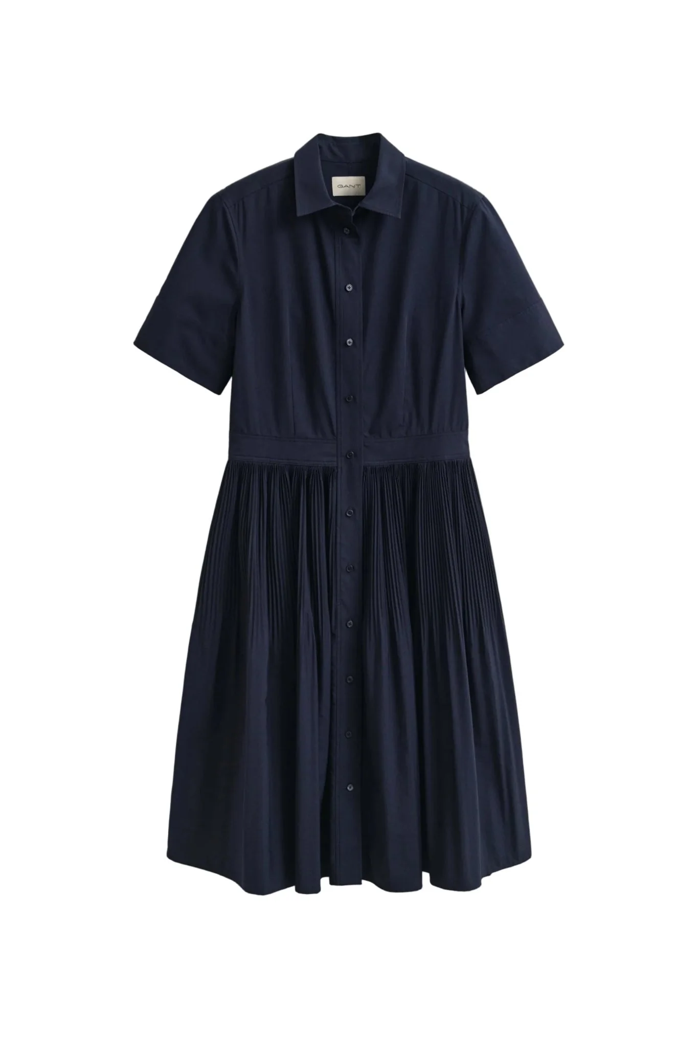 Ctn Pleated Ss Shirt Dress Evening Blue