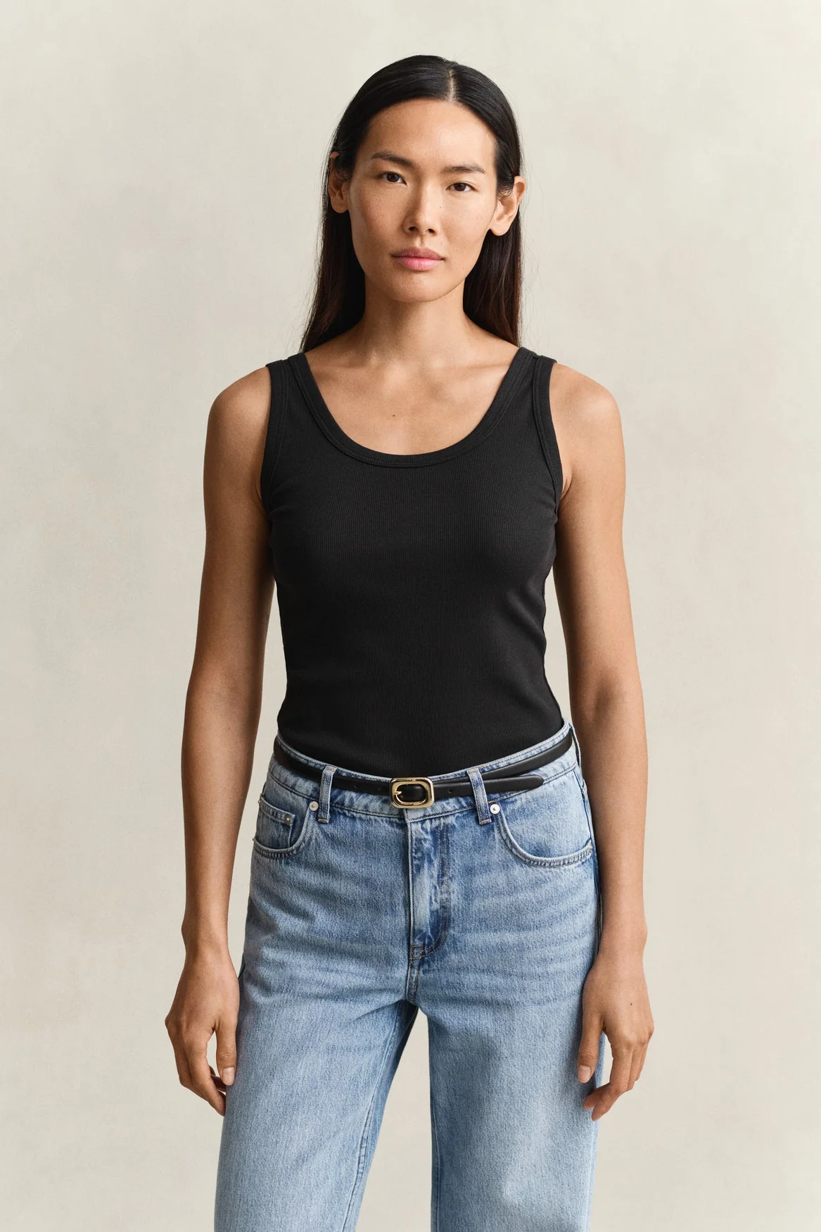 Slim Ribbed Tank Top Black - Image 2