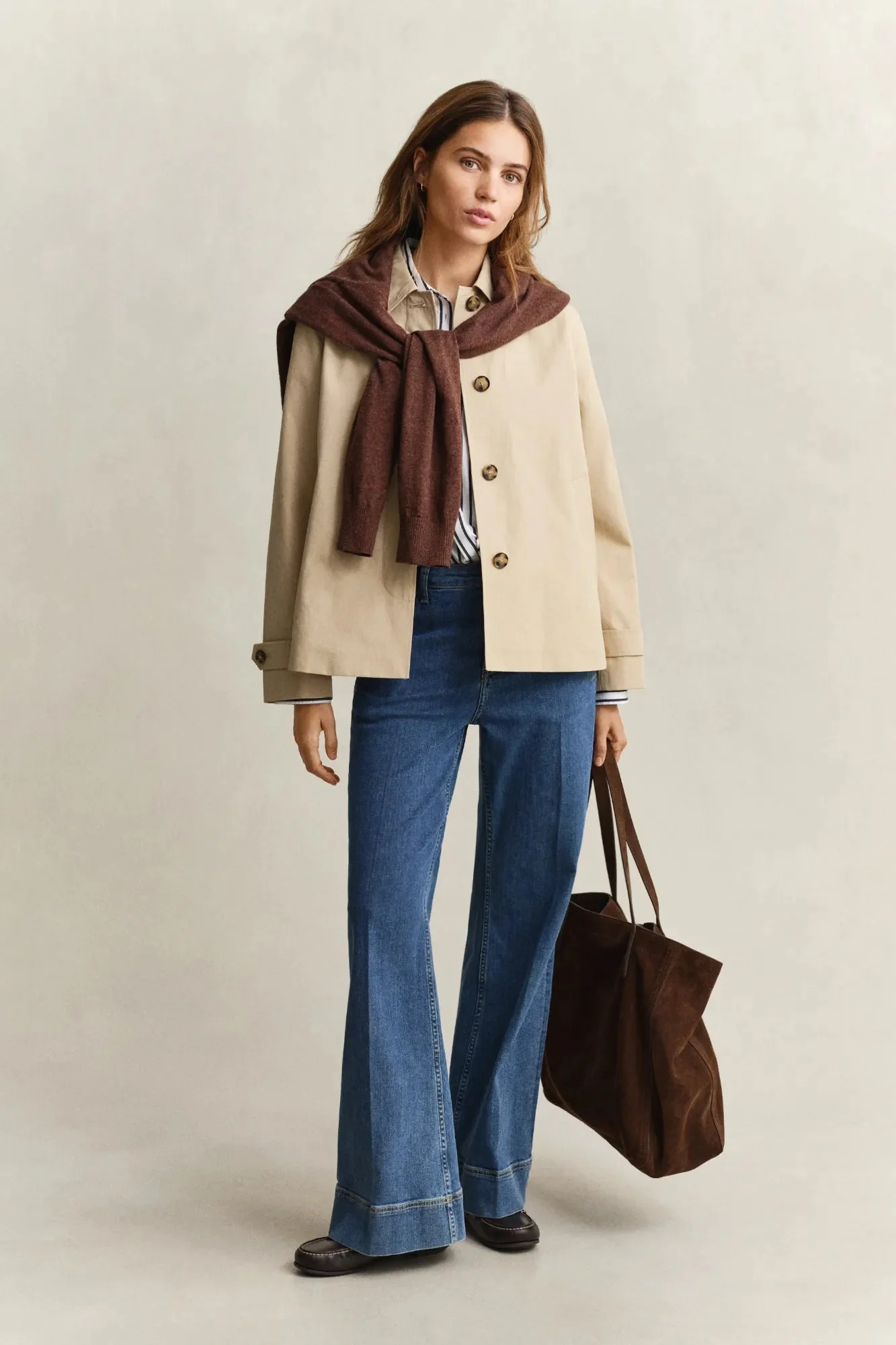 Short Cotton Blend Car Coat Oat Beige - Image 2