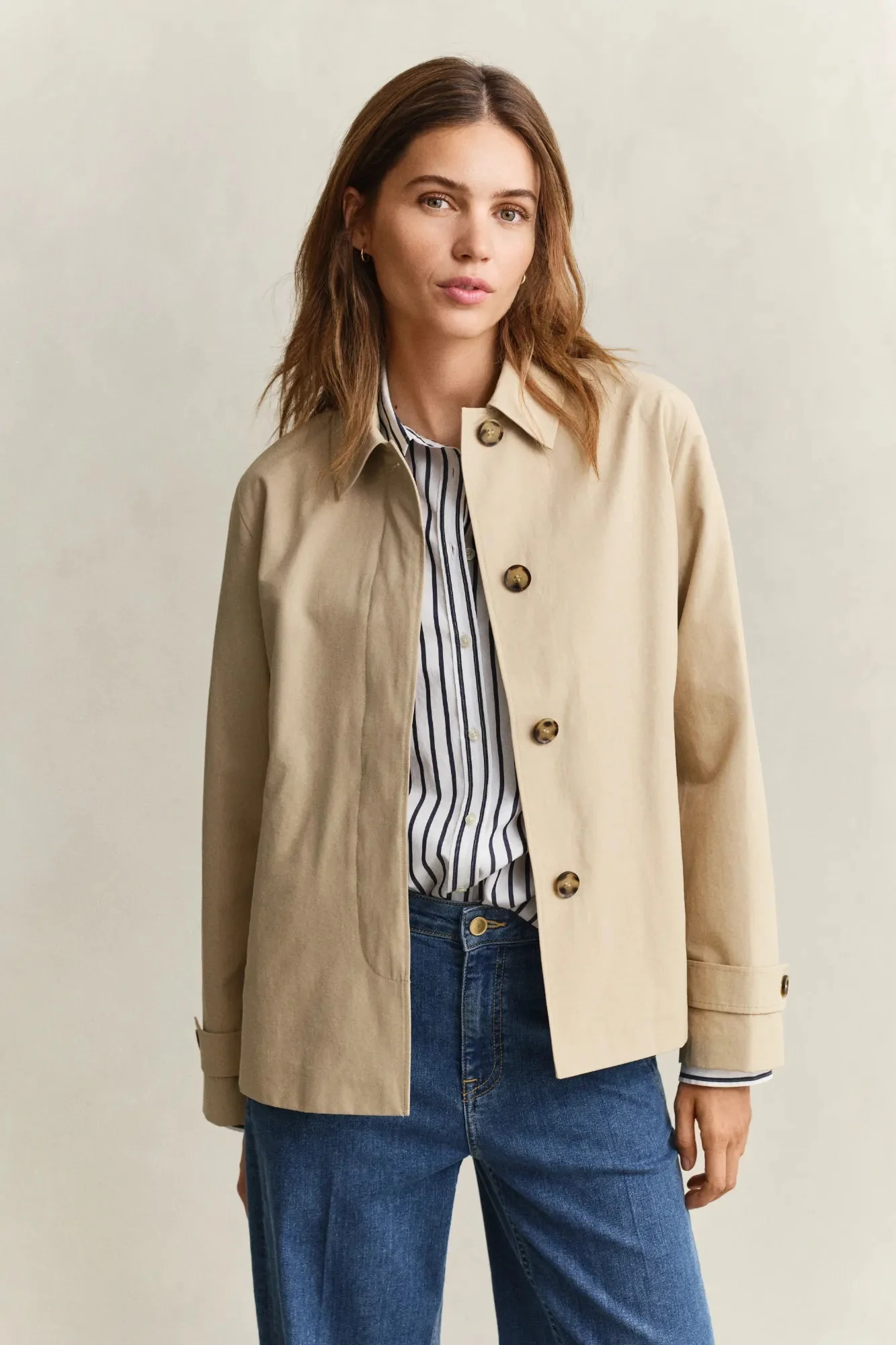 Short Cotton Blend Car Coat Oat Beige - Image 3