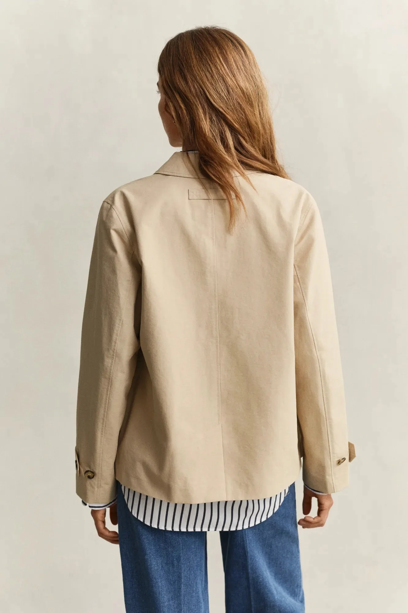 Short Cotton Blend Car Coat Oat Beige - Image 4