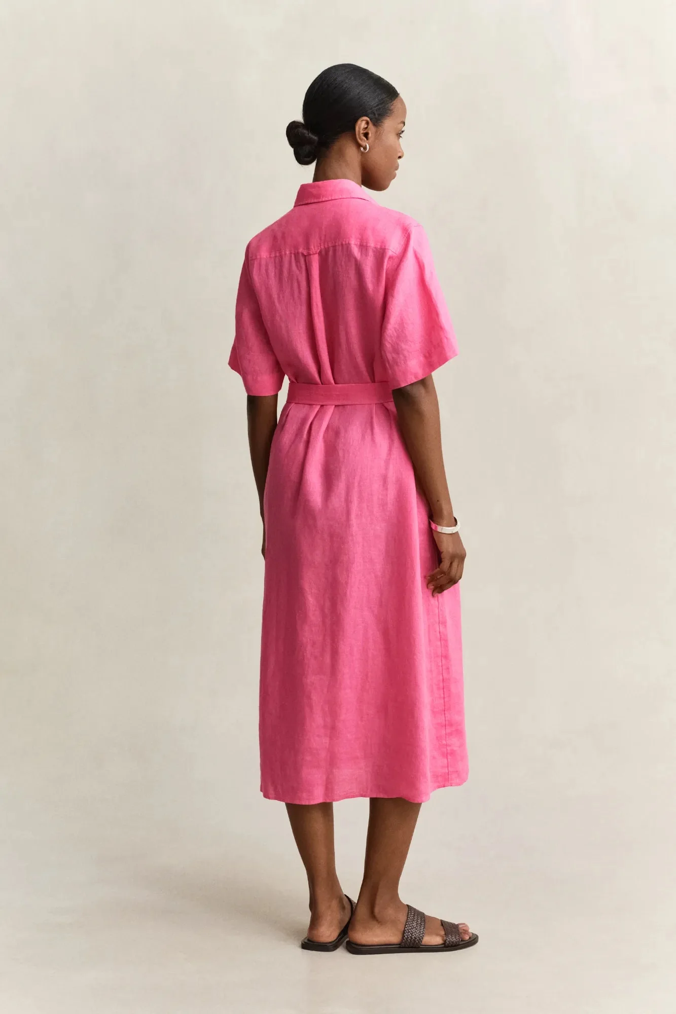 Linen Ss Shirt Dress Bright Fuschia - Image 3