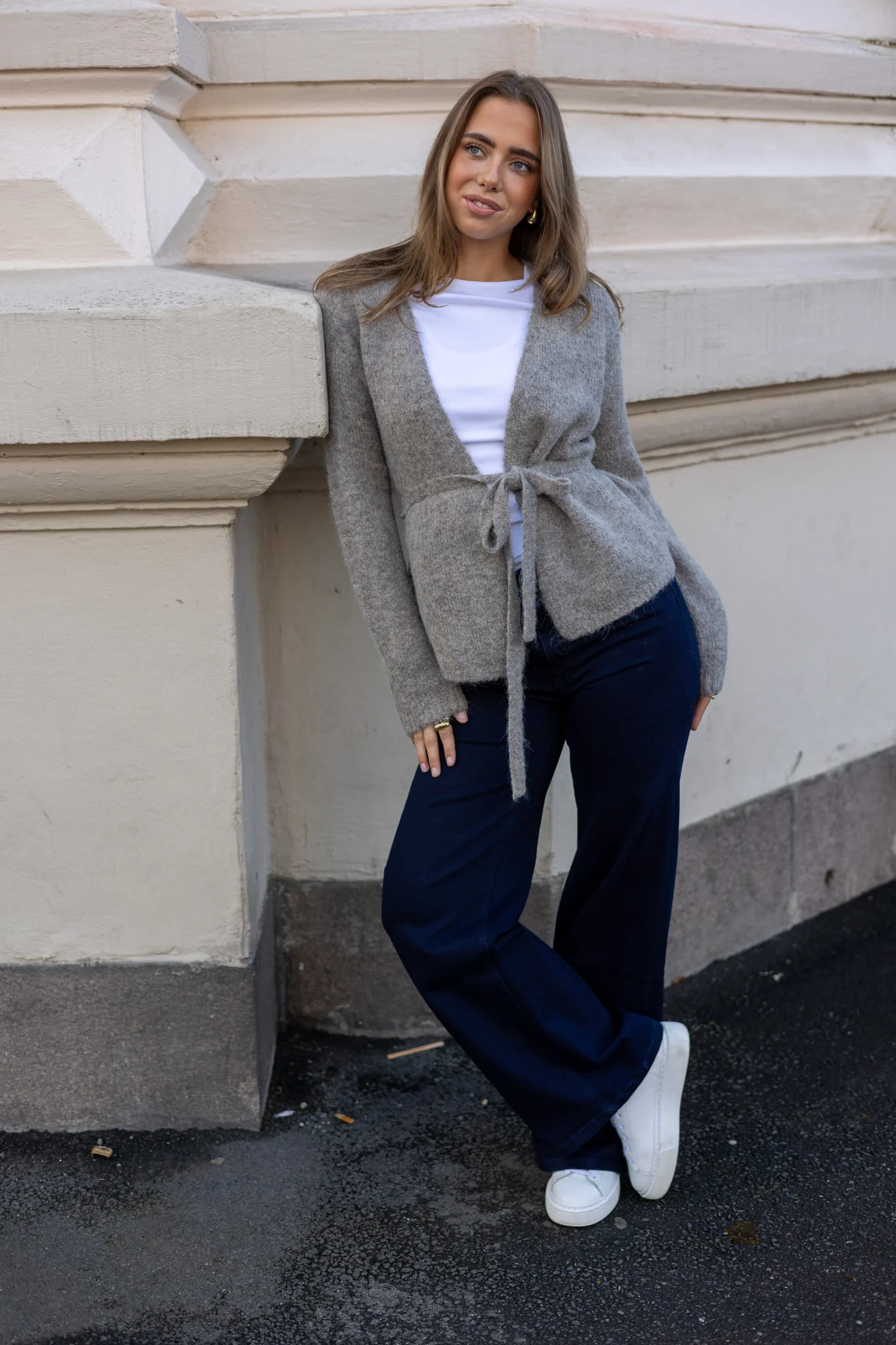 Gabella Ls Knit Belt Cardigan Steel Gray Melange - Image 3