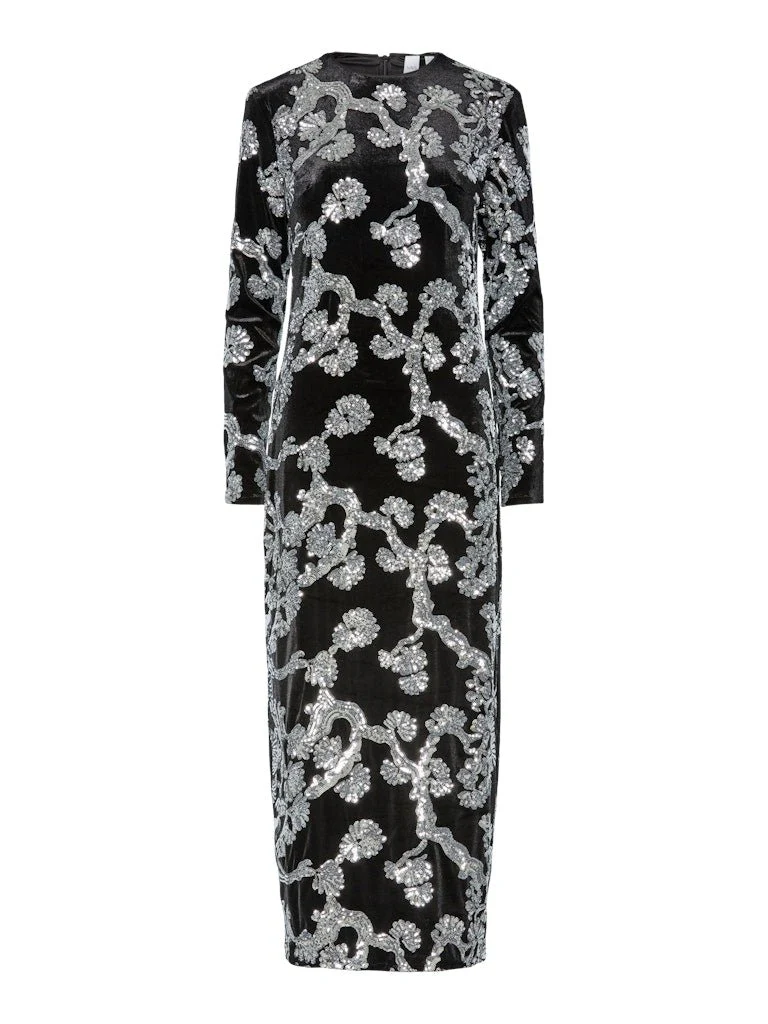 Florana Ls Long Dress Black Silver Sequins - Image 2