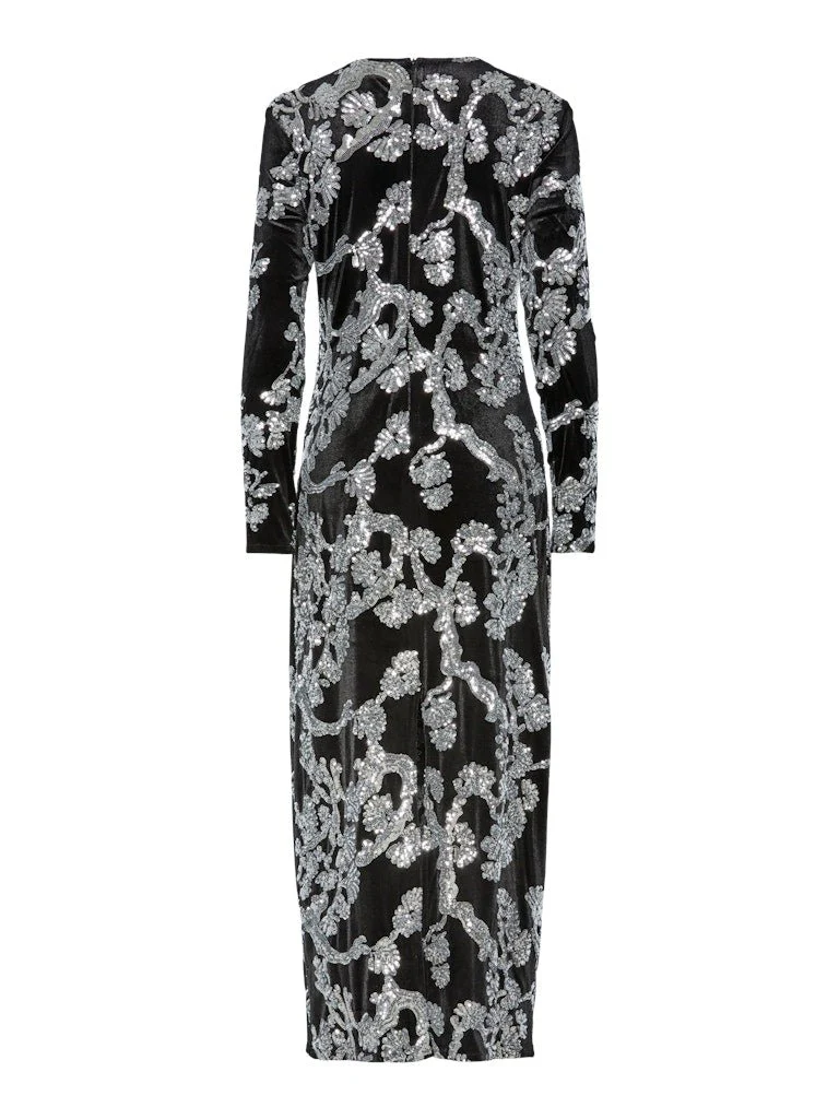 Florana Ls Long Dress Black Silver Sequins - Image 8