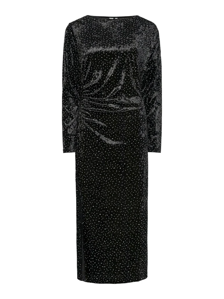 Tillia Ls Velvet Long Dress Black W Rhinestones - Image 2