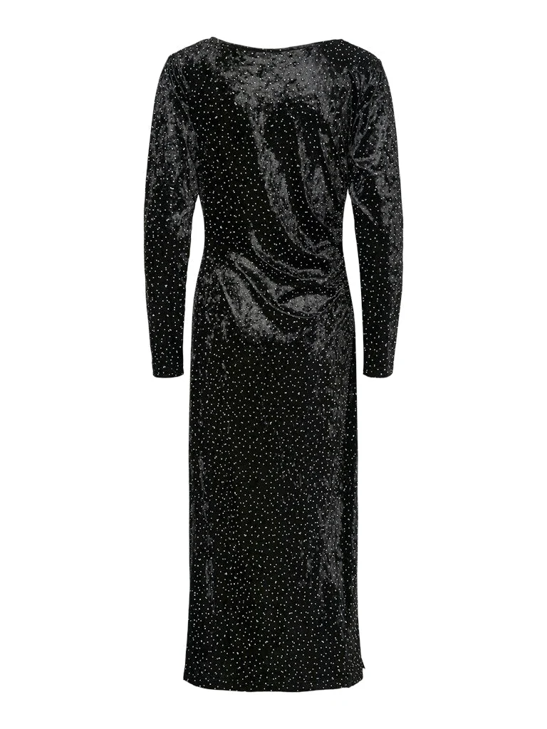 Tillia Ls Velvet Long Dress Black W Rhinestones - Image 6