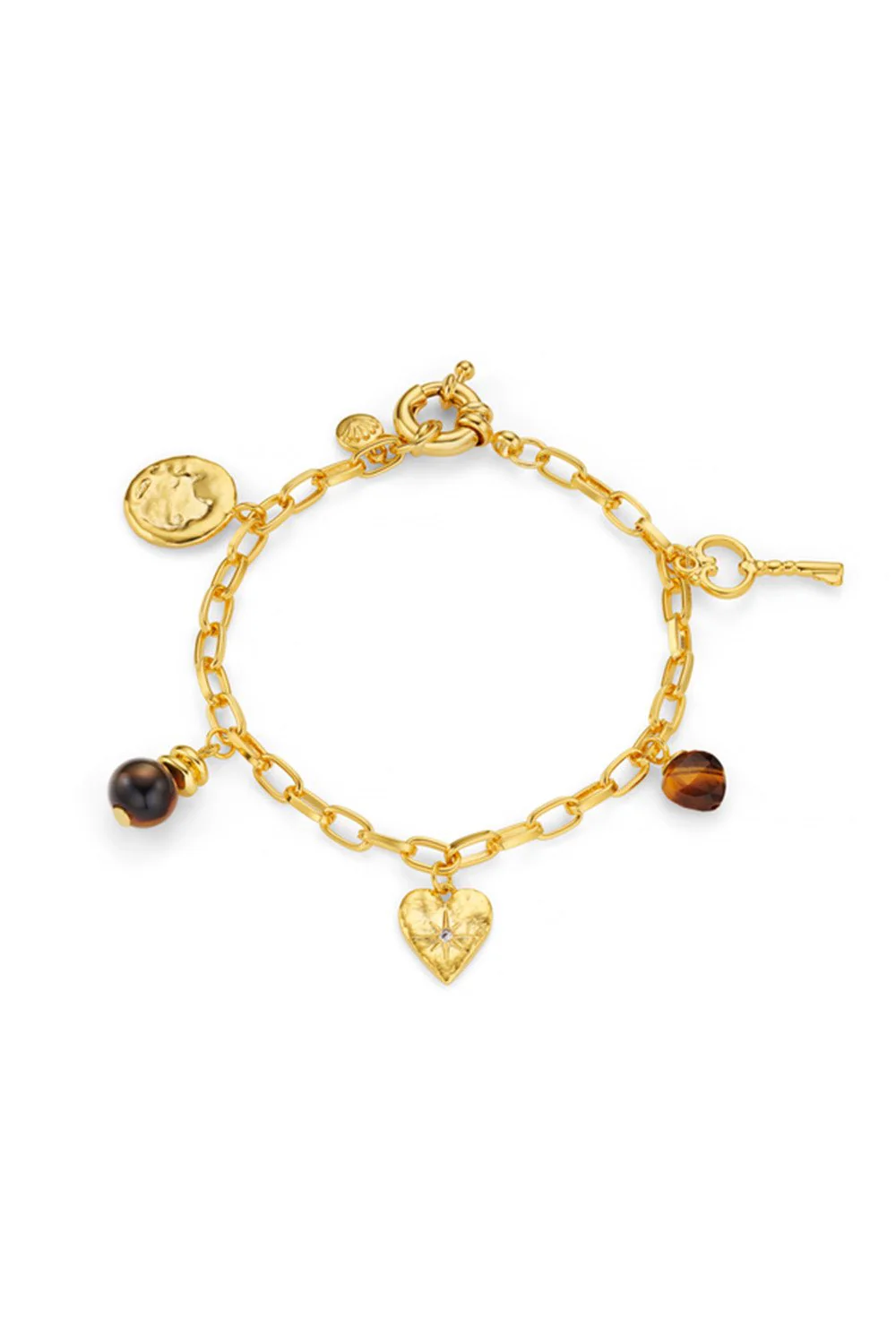 Mixed Charm & Tigers Eye Bracelet Pale Gold
