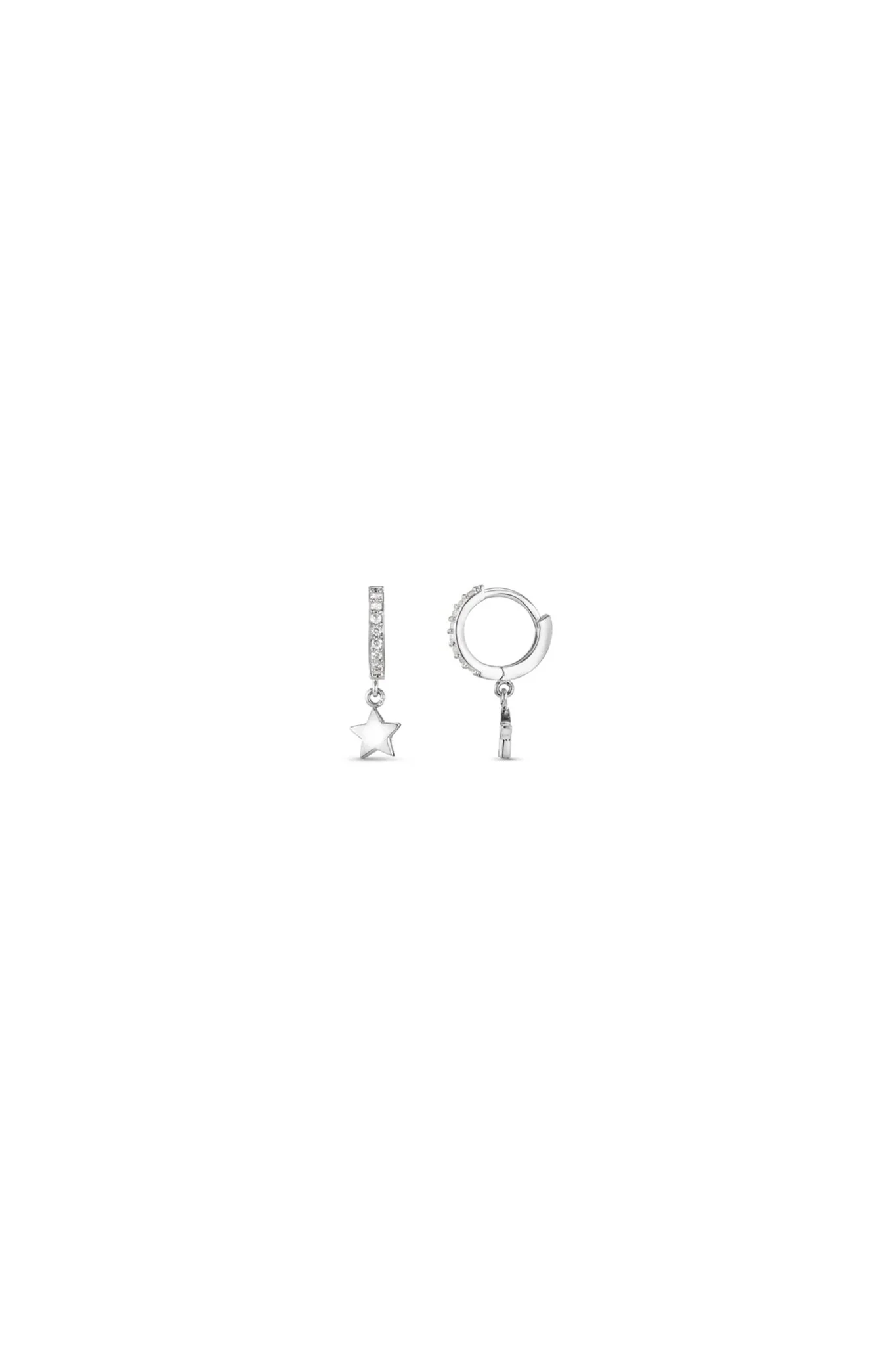 Pave Mini Micro Star Drop Hoop Silver