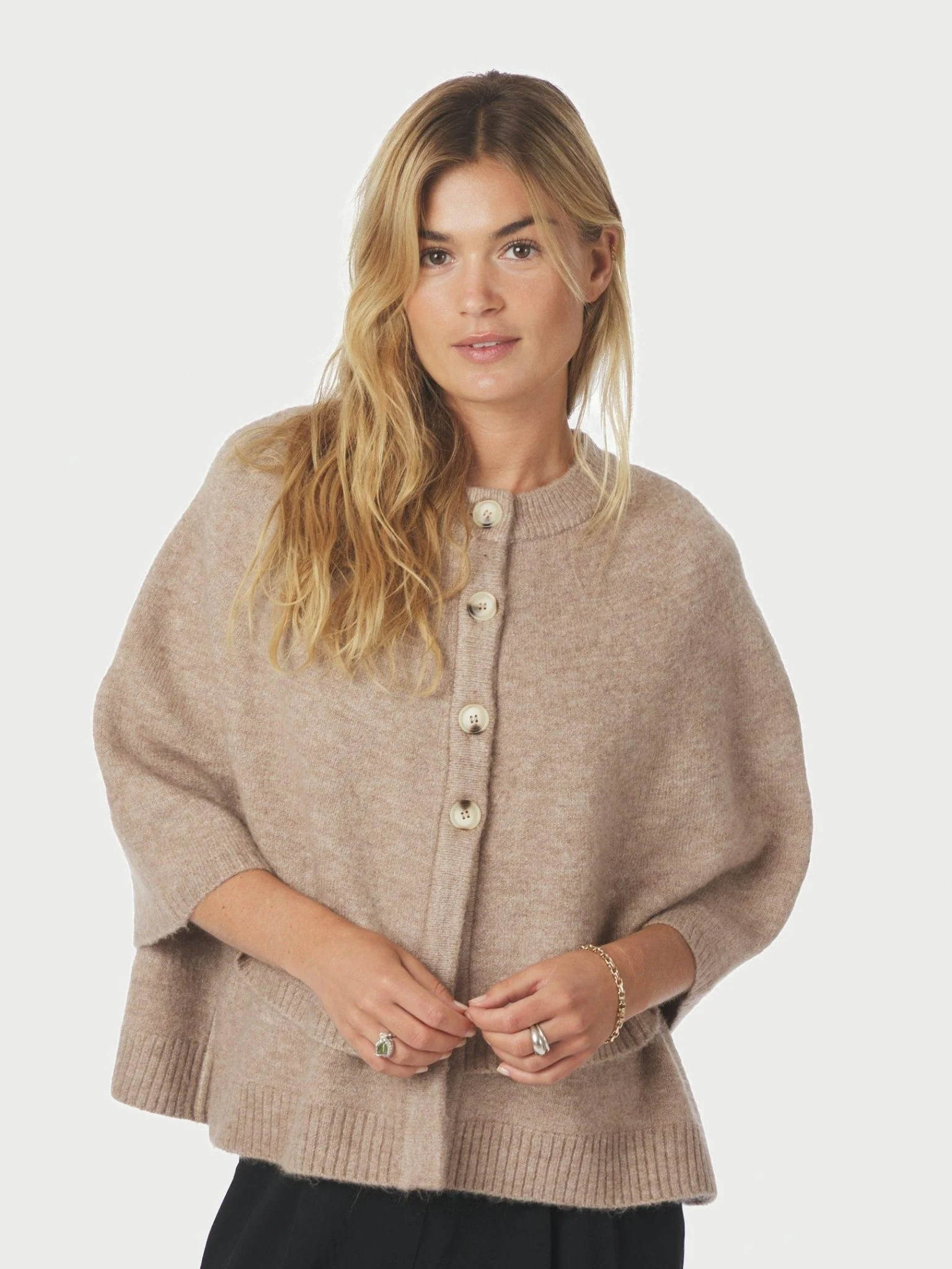 Josei Double Knit Cape Beige Melange - Image 2