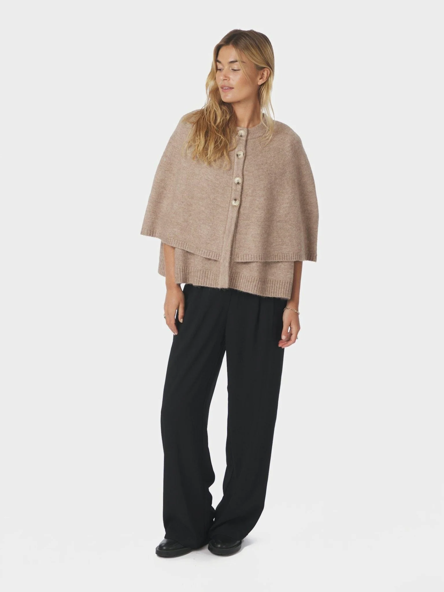 Josei Double Knit Cape Beige Melange - Image 3