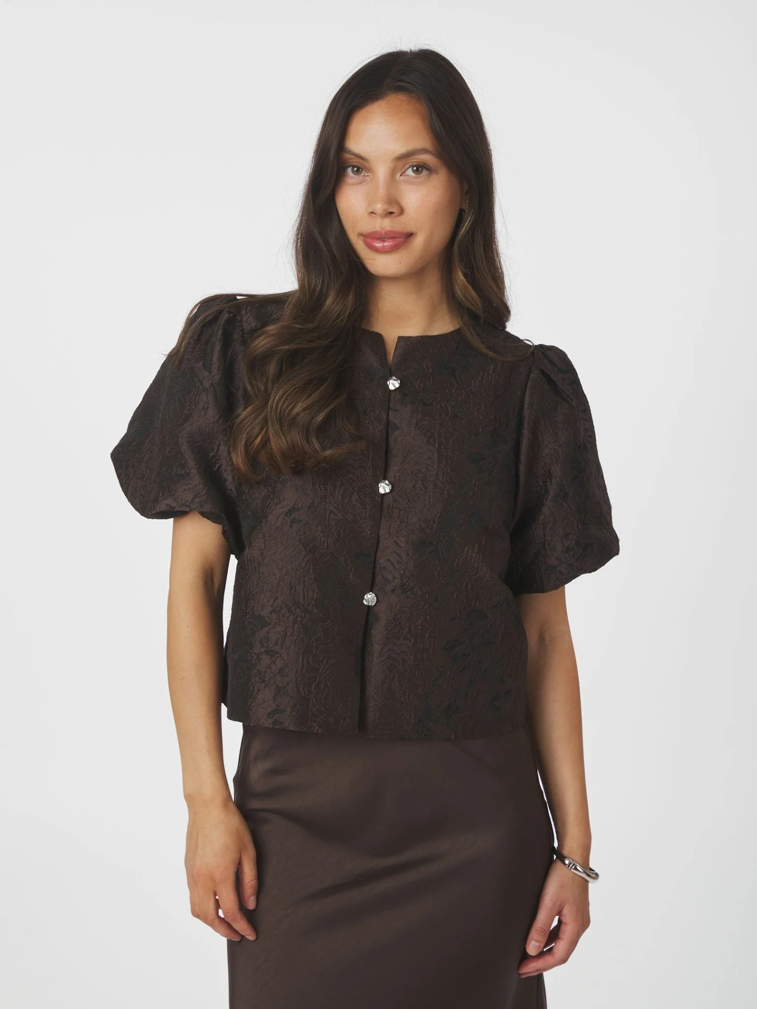 Aisa Brocade Blouse Dark Brown - Image 9