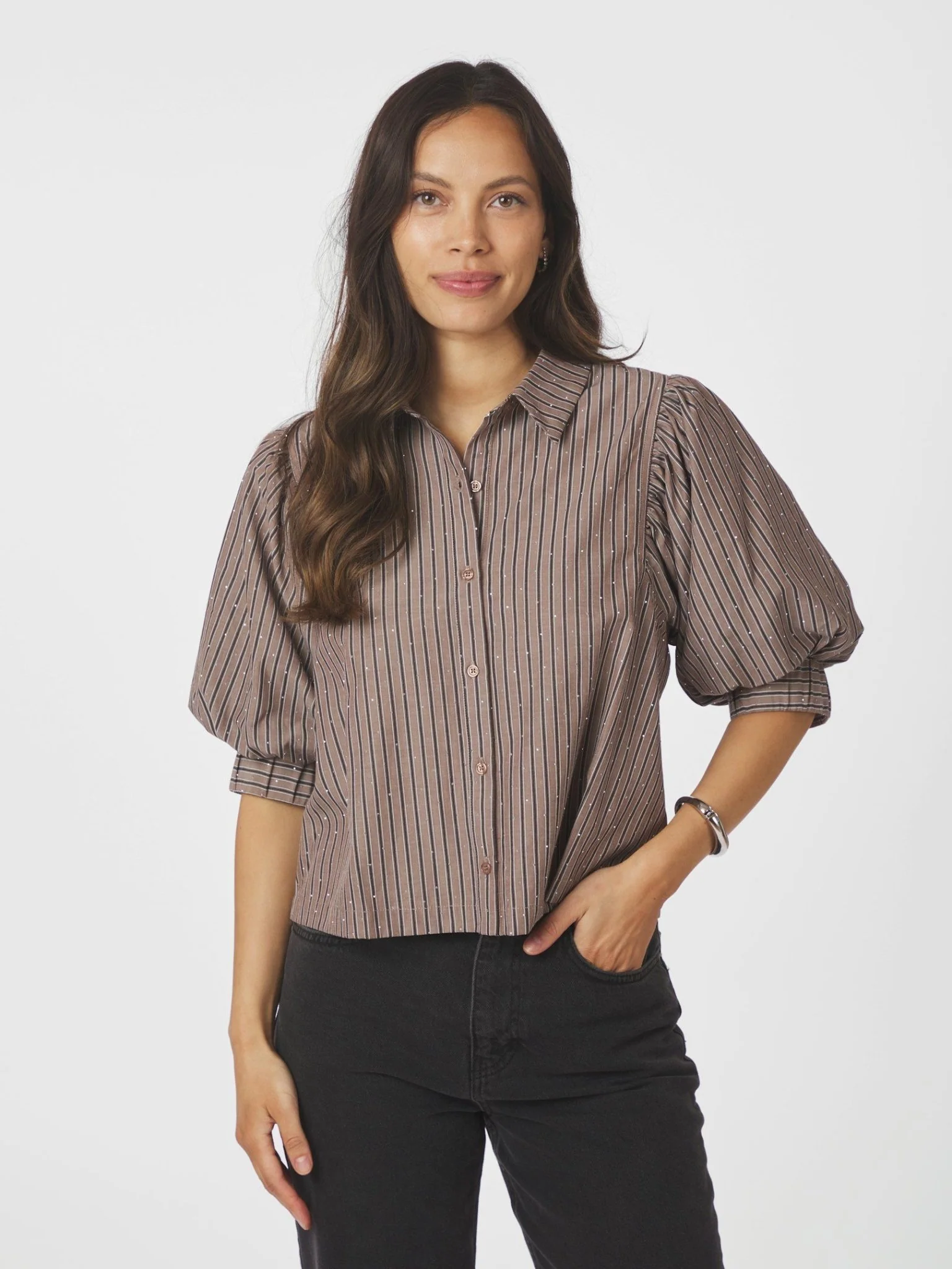 Etta Soft Stripe Stone Shirt Brown - Image 2