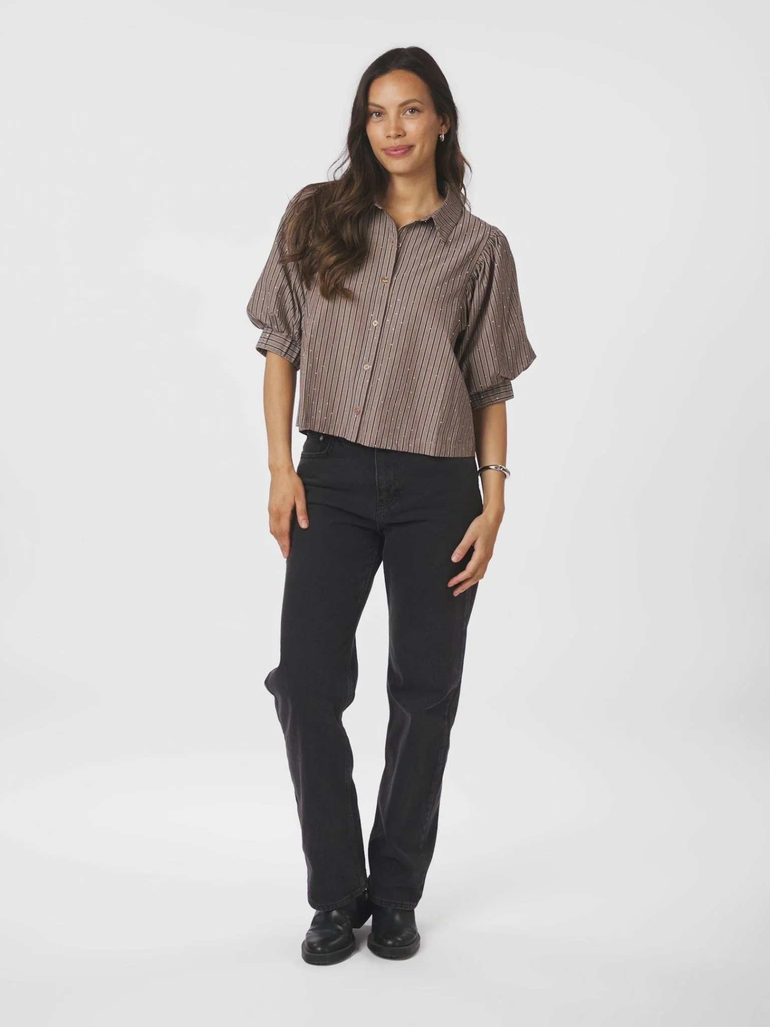 Etta Soft Stripe Stone Shirt Brown - Image 3