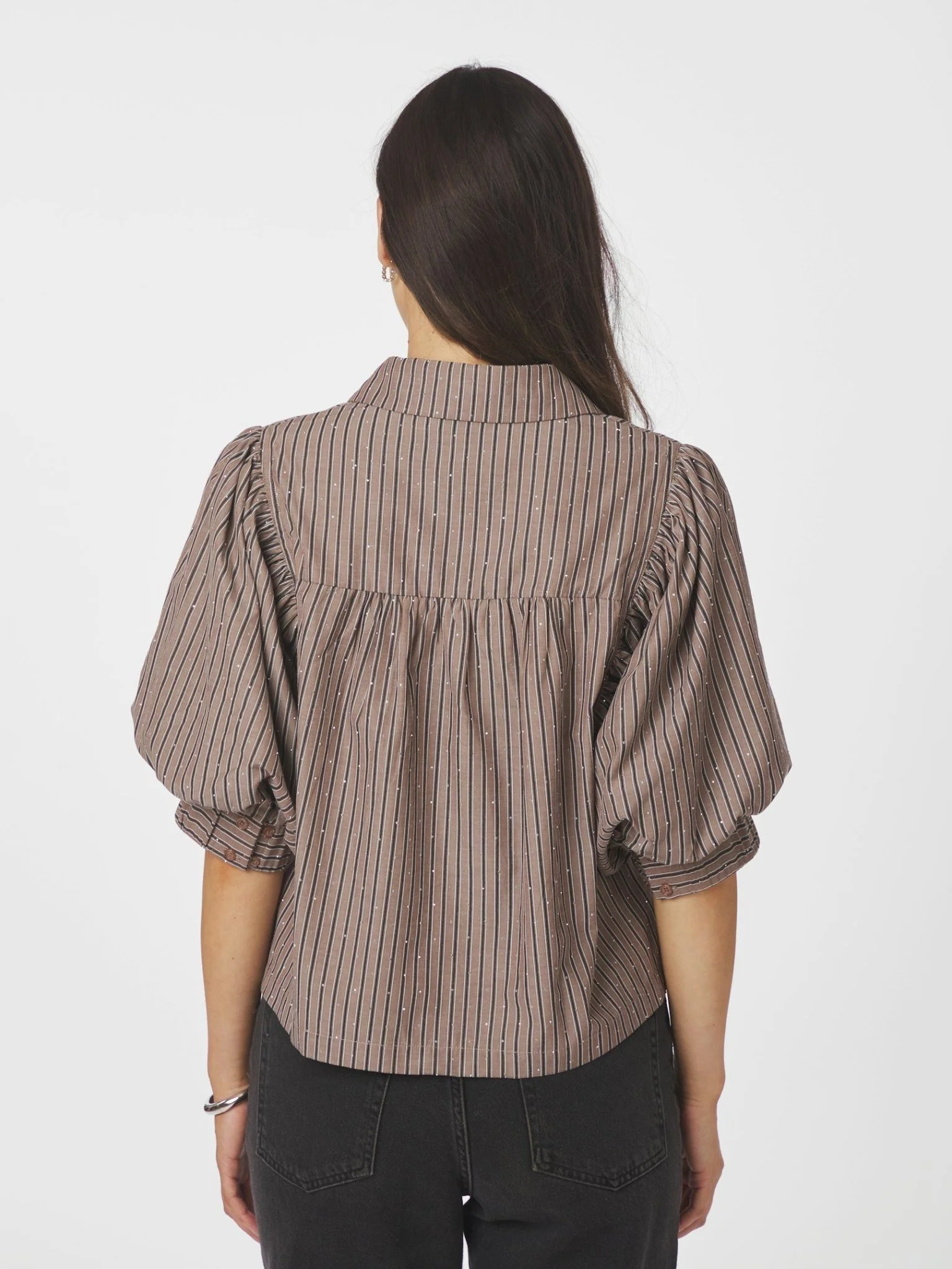Etta Soft Stripe Stone Shirt Brown - Image 5