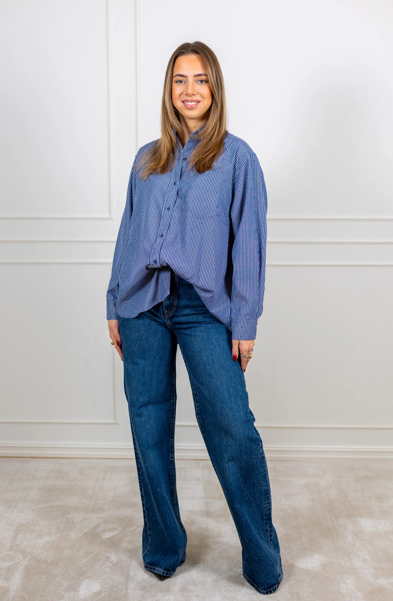 Dalma B Stripe Stone Shirt Midnight Blue - Image 4