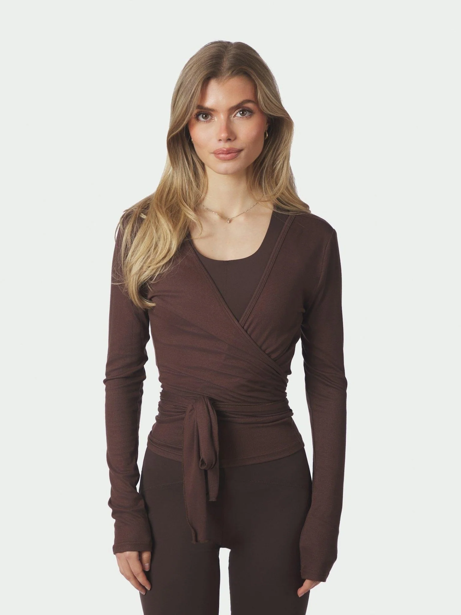 Nia Jersey Wrap Blouse Chocolate Brown - Image 3
