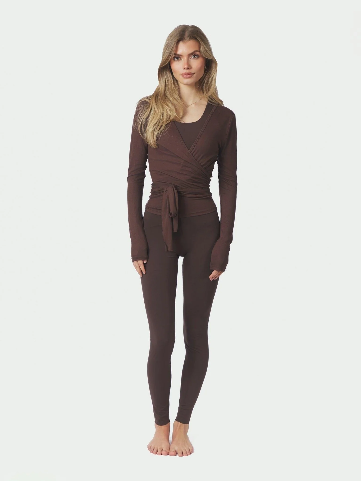 Nia Jersey Wrap Blouse Chocolate Brown - Image 4