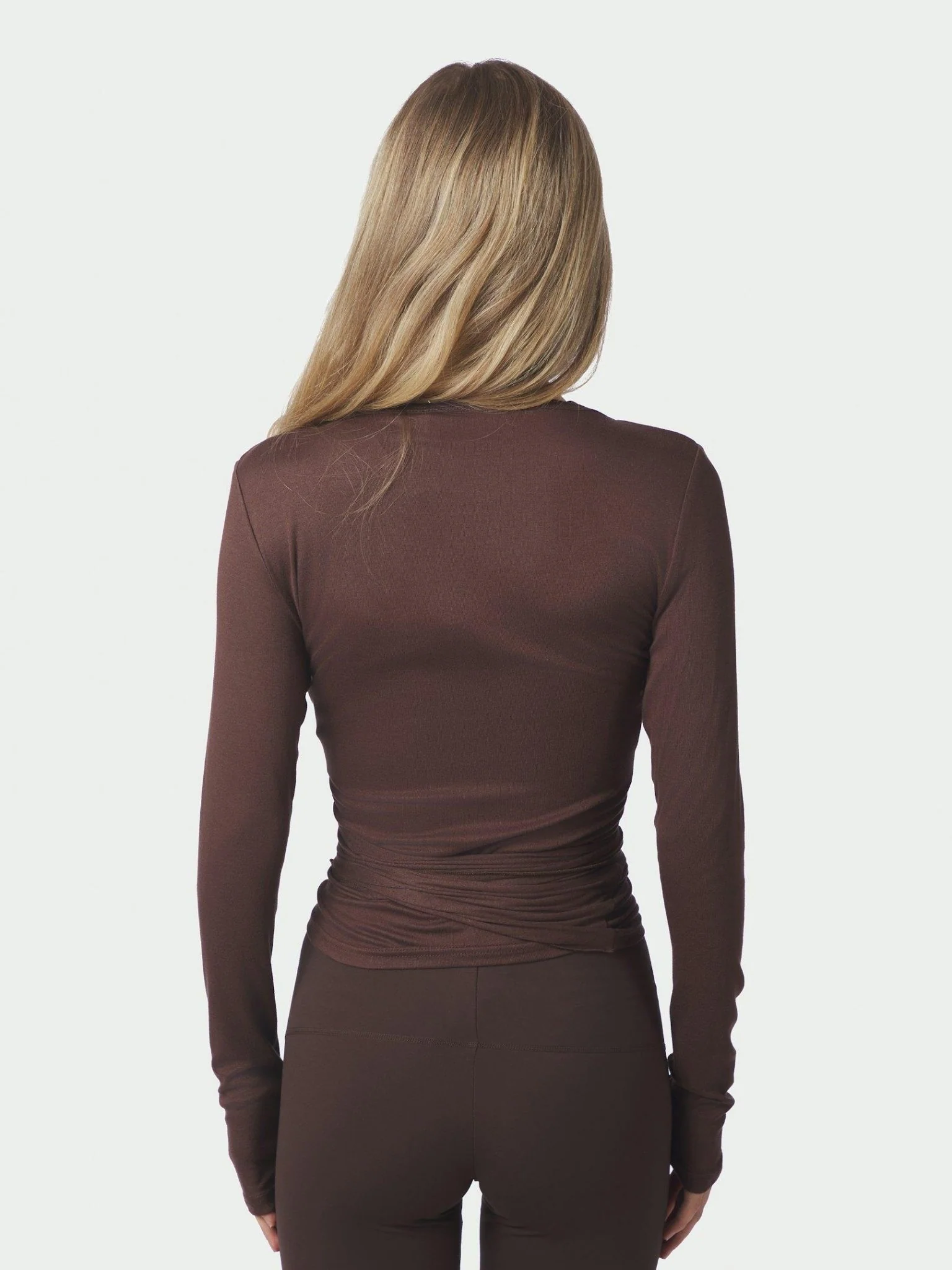 Nia Jersey Wrap Blouse Chocolate Brown - Image 5