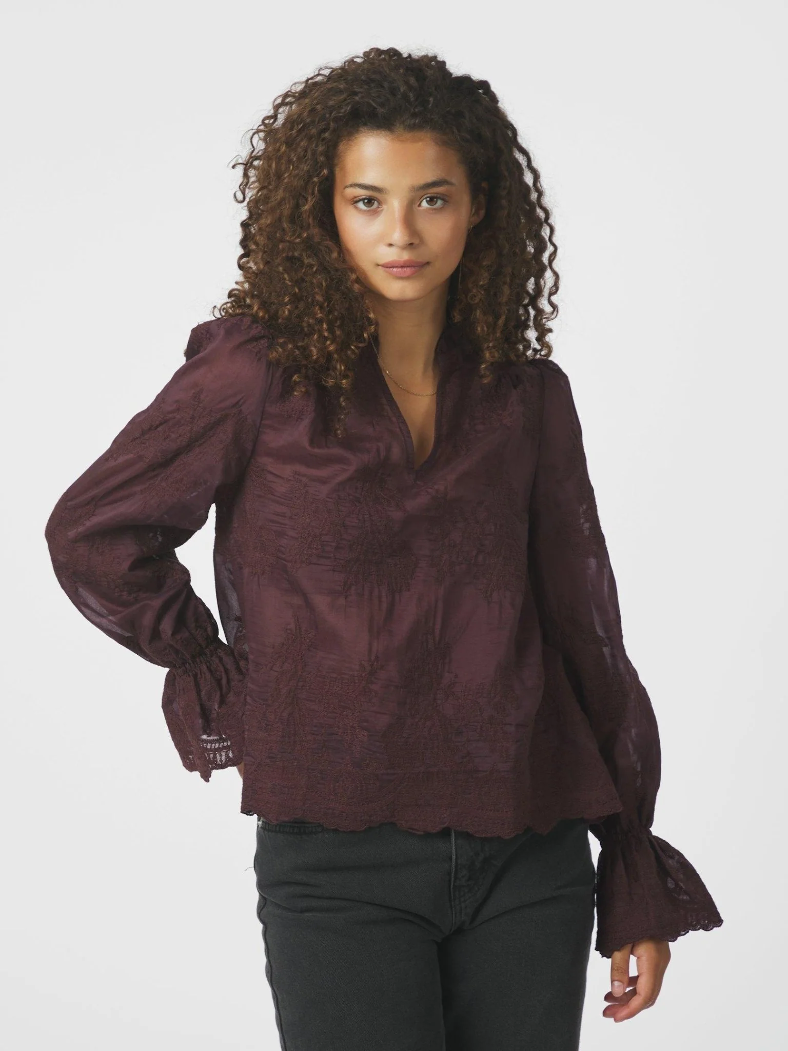 Amara Big Embroidery Blouse Burgundy - Image 4