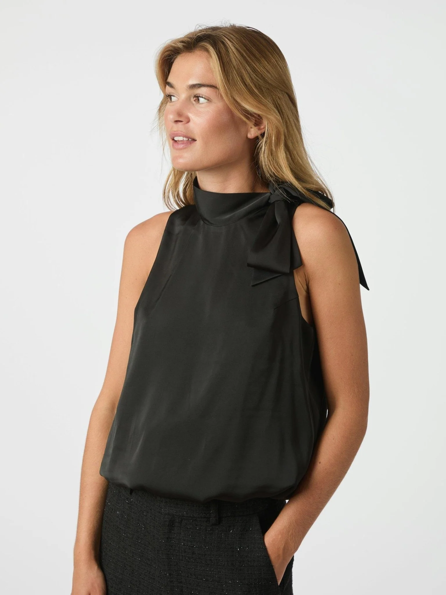 Veda Drapy Satin Top Black - Image 7