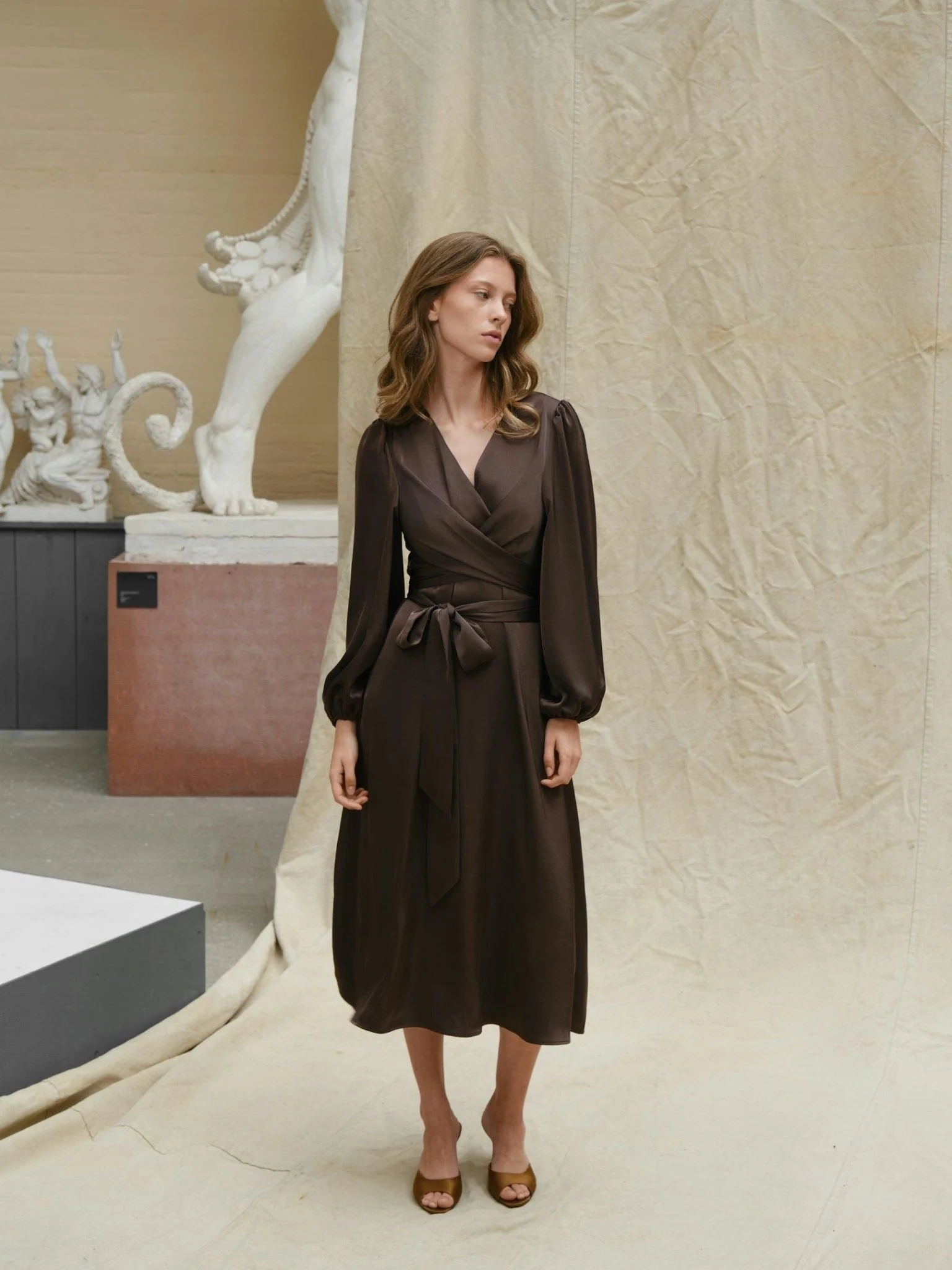 Rimini Heavy Sateen Dress Dark Brown - Image 2