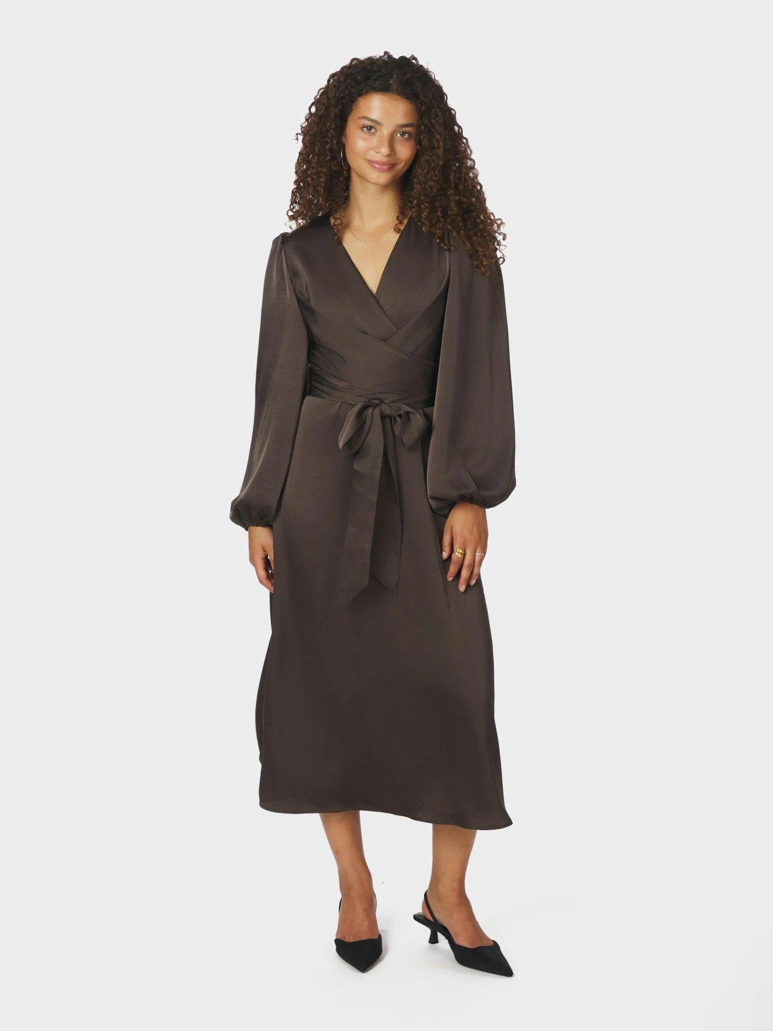 Rimini Heavy Sateen Dress Dark Brown - Image 5