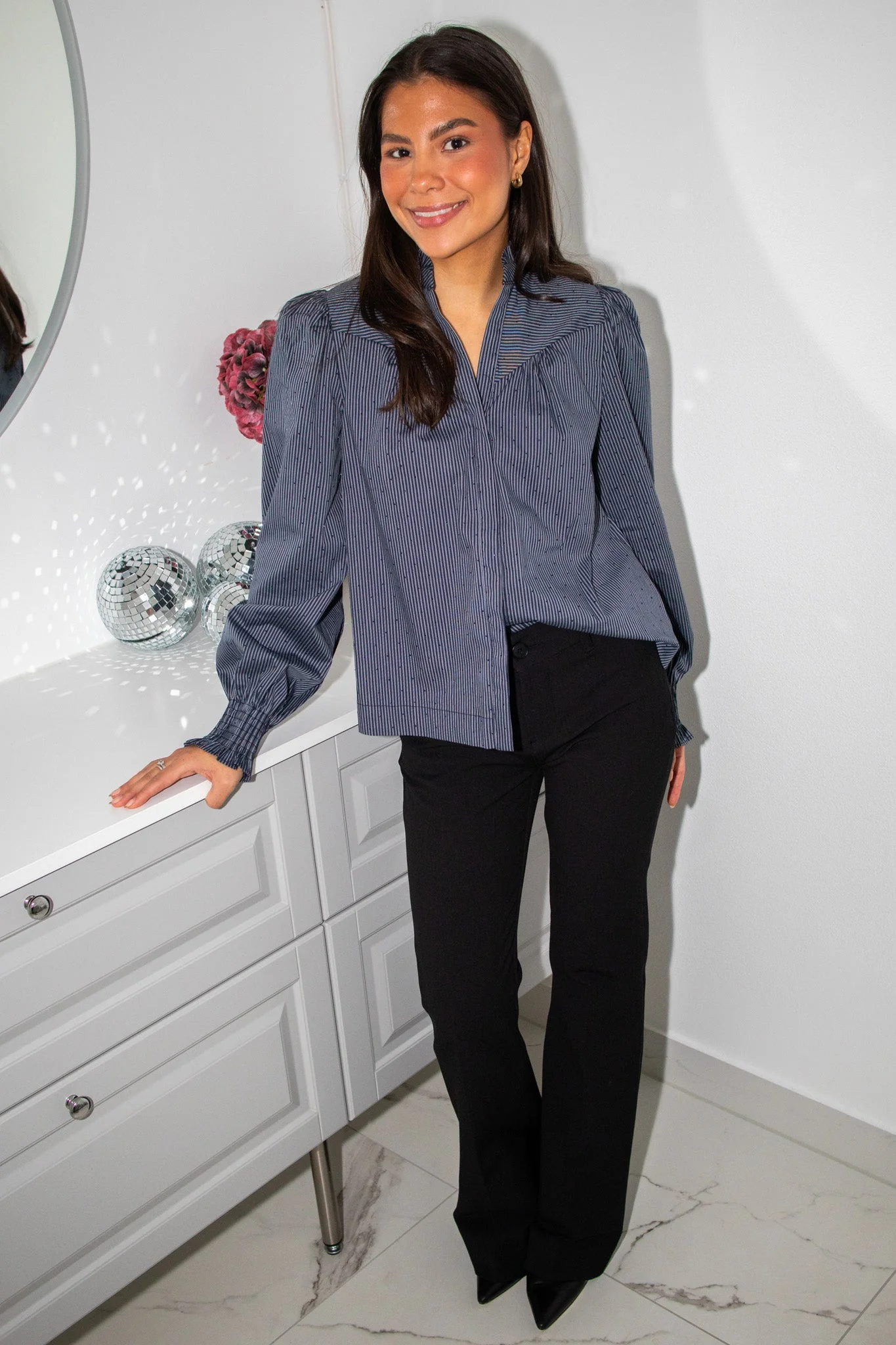 Astrida Stripe Stone Blouse Navy - Image 3