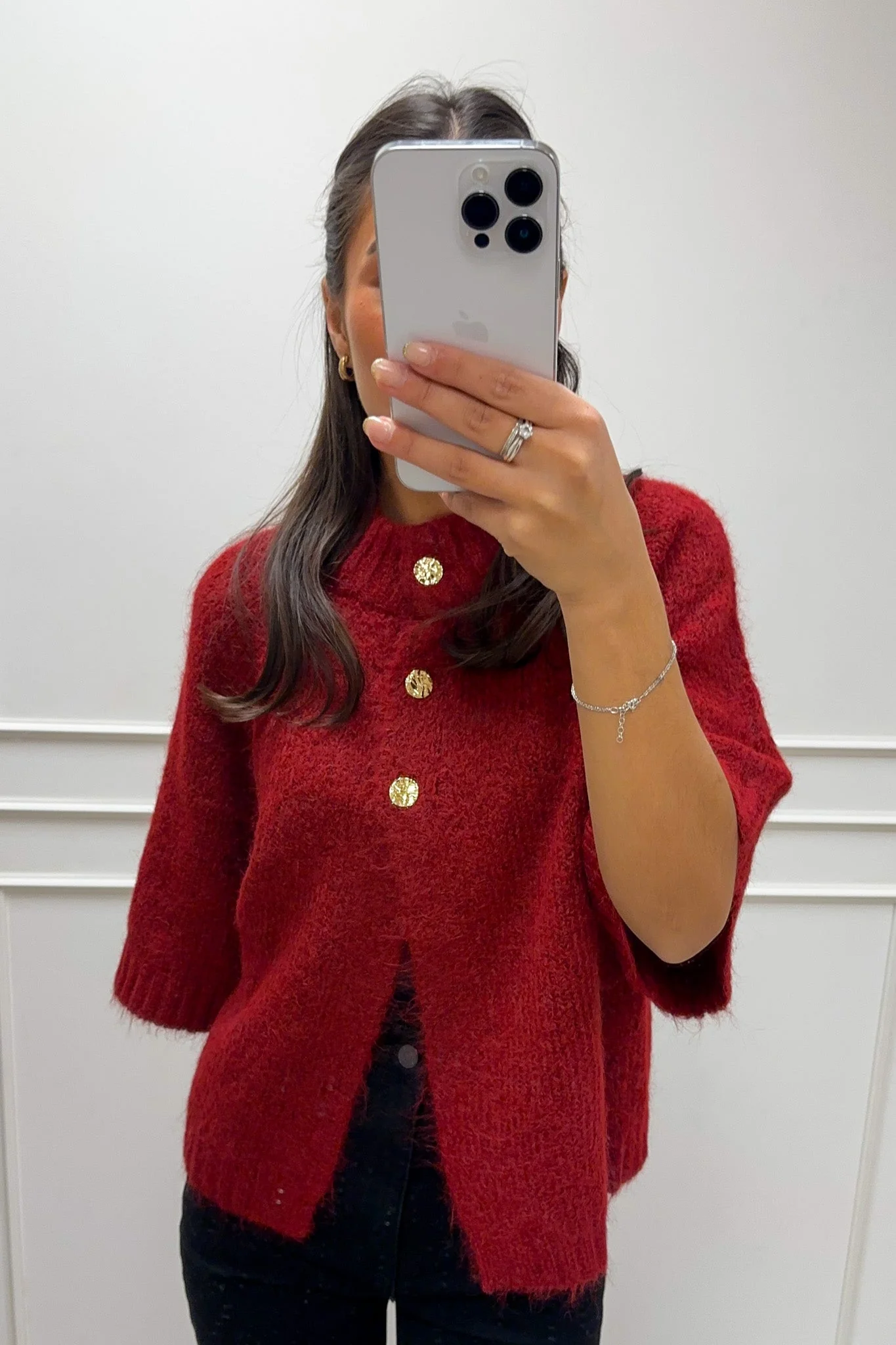 Benuta Fluffy Knit Cardigan Dark Red - Image 4