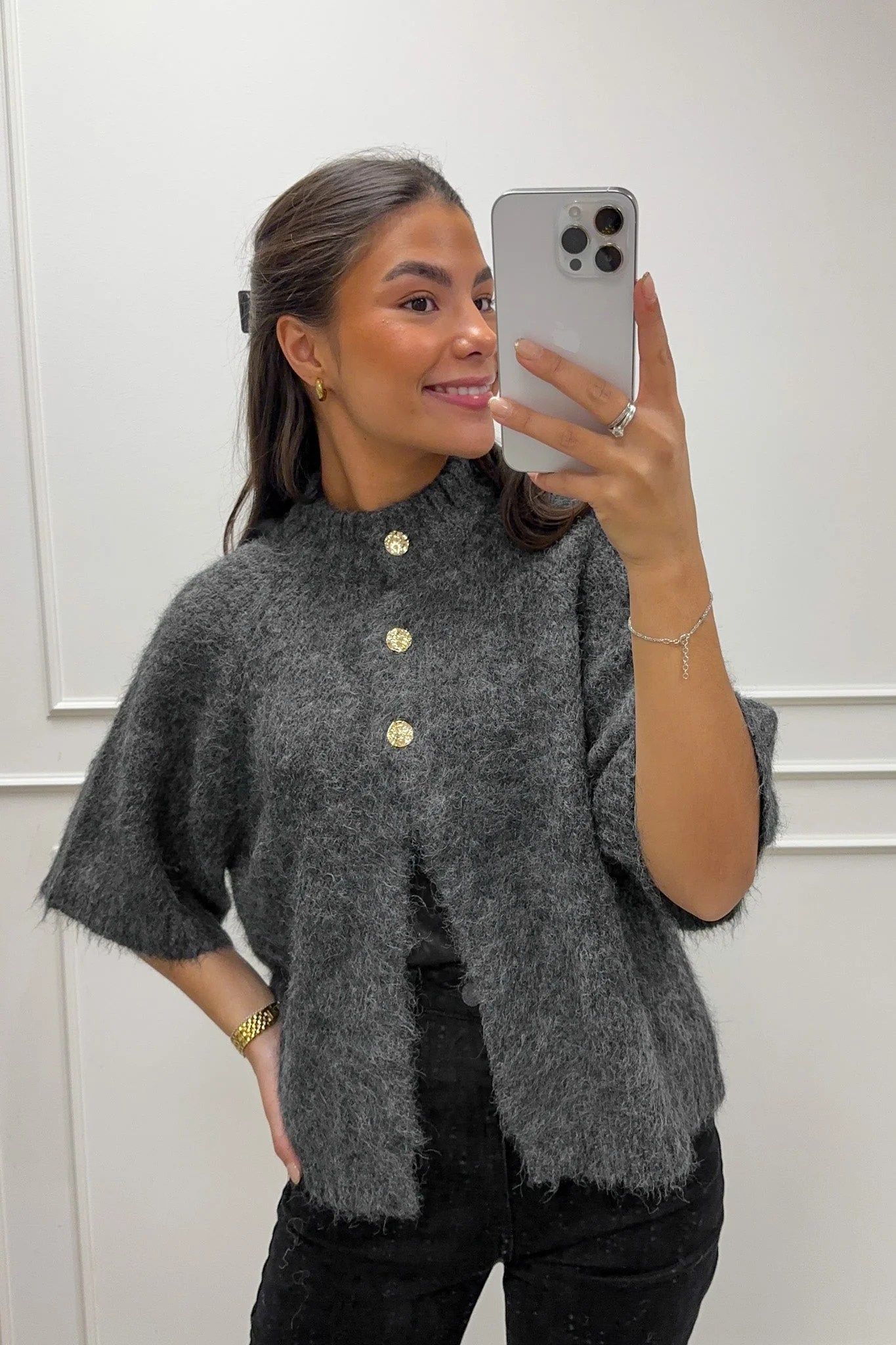 Benuta Fluffy Knit Cardigan Antracit Melange - Image 2