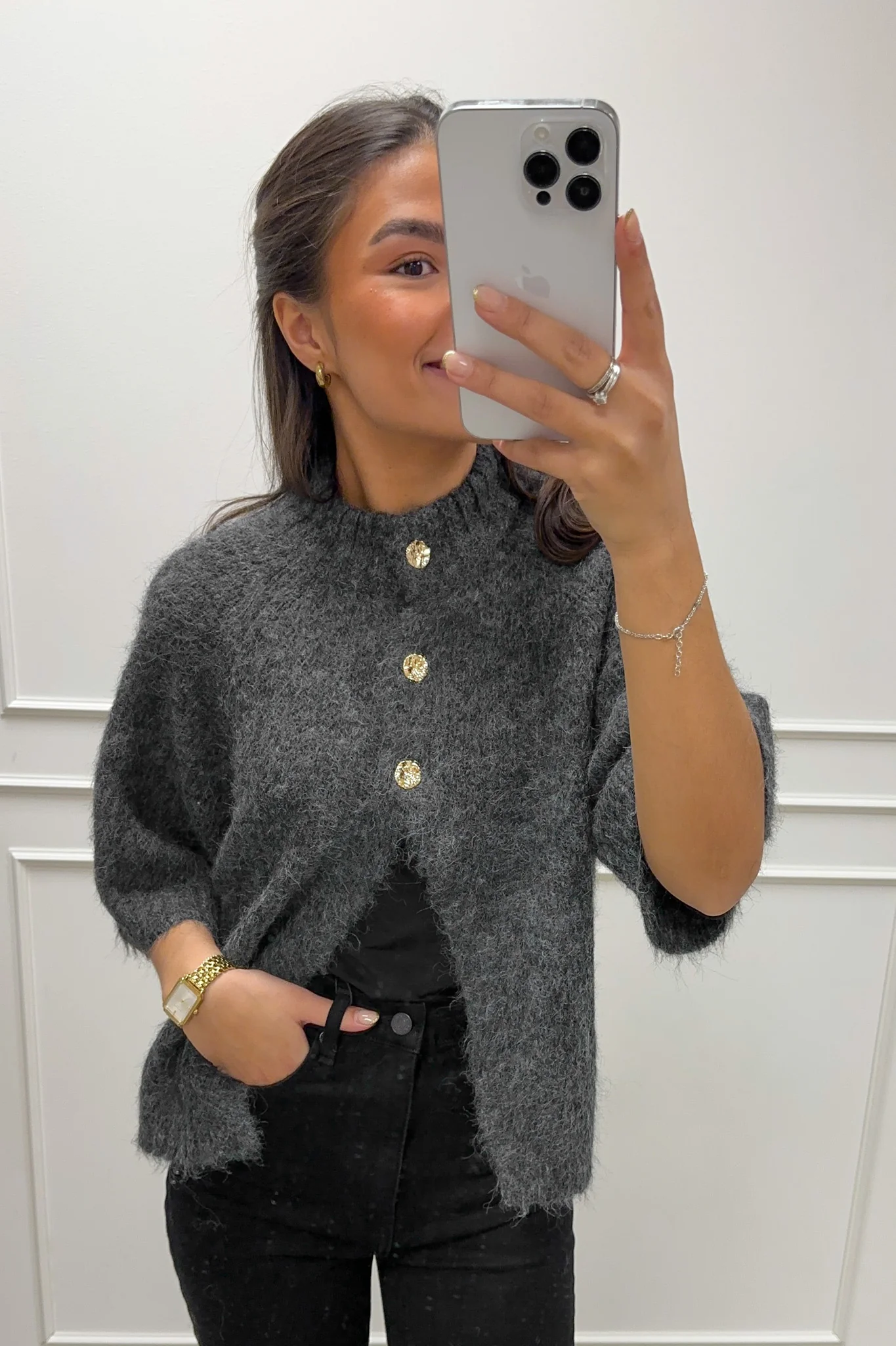 Benuta Fluffy Knit Cardigan Antracit Melange - Image 3