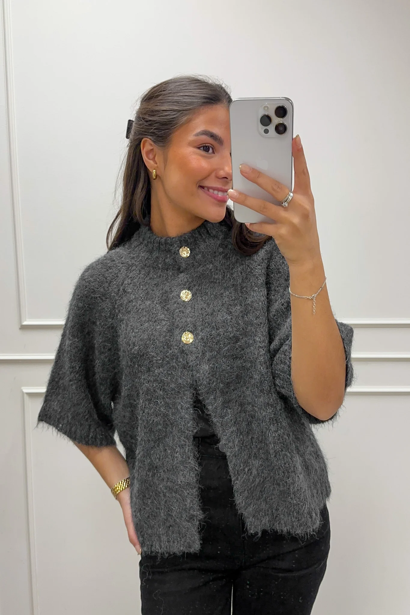 Benuta Fluffy Knit Cardigan Antracit Melange - Image 4