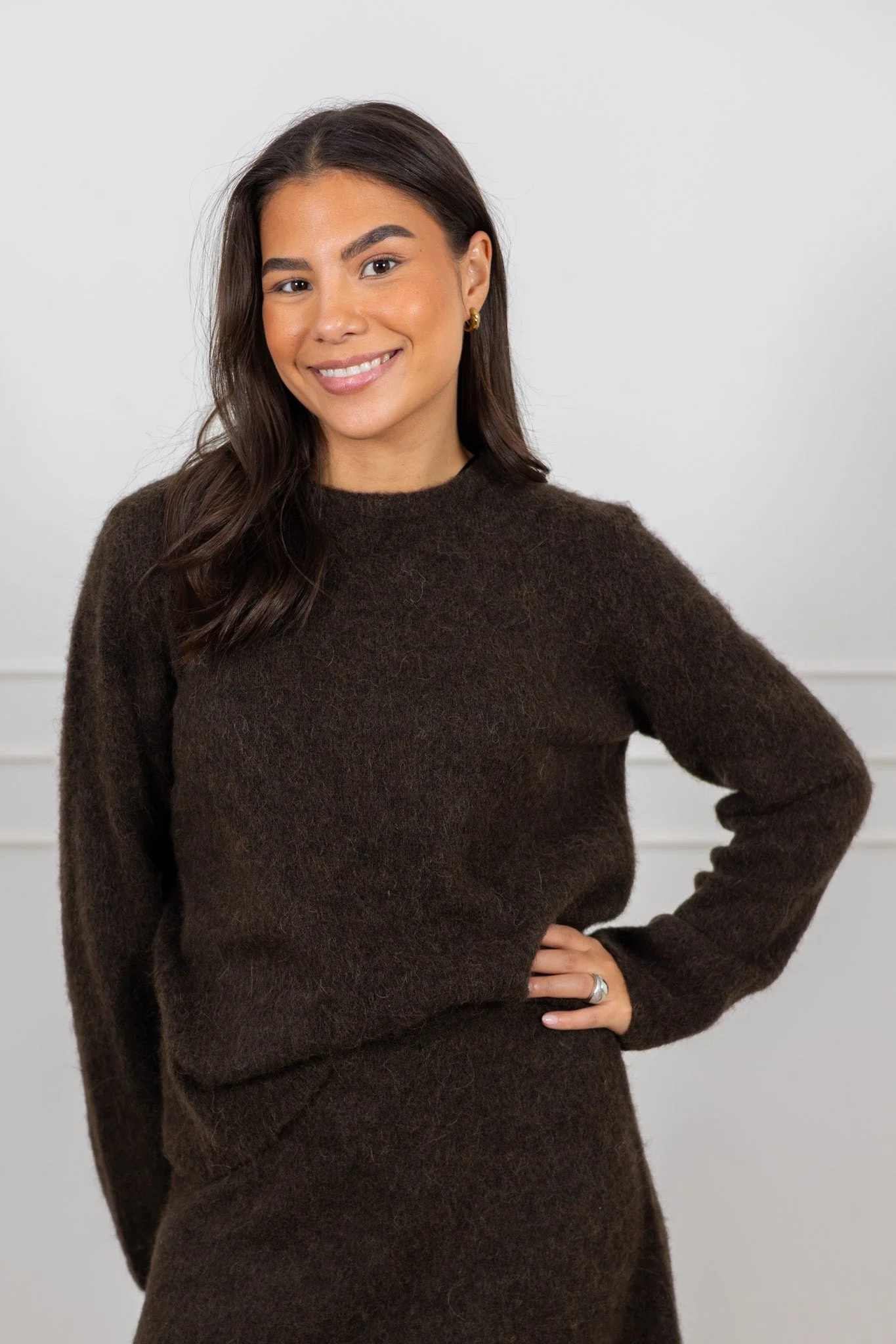 Lulu Brushed Ls Knit O-Neck Delicioso Melange