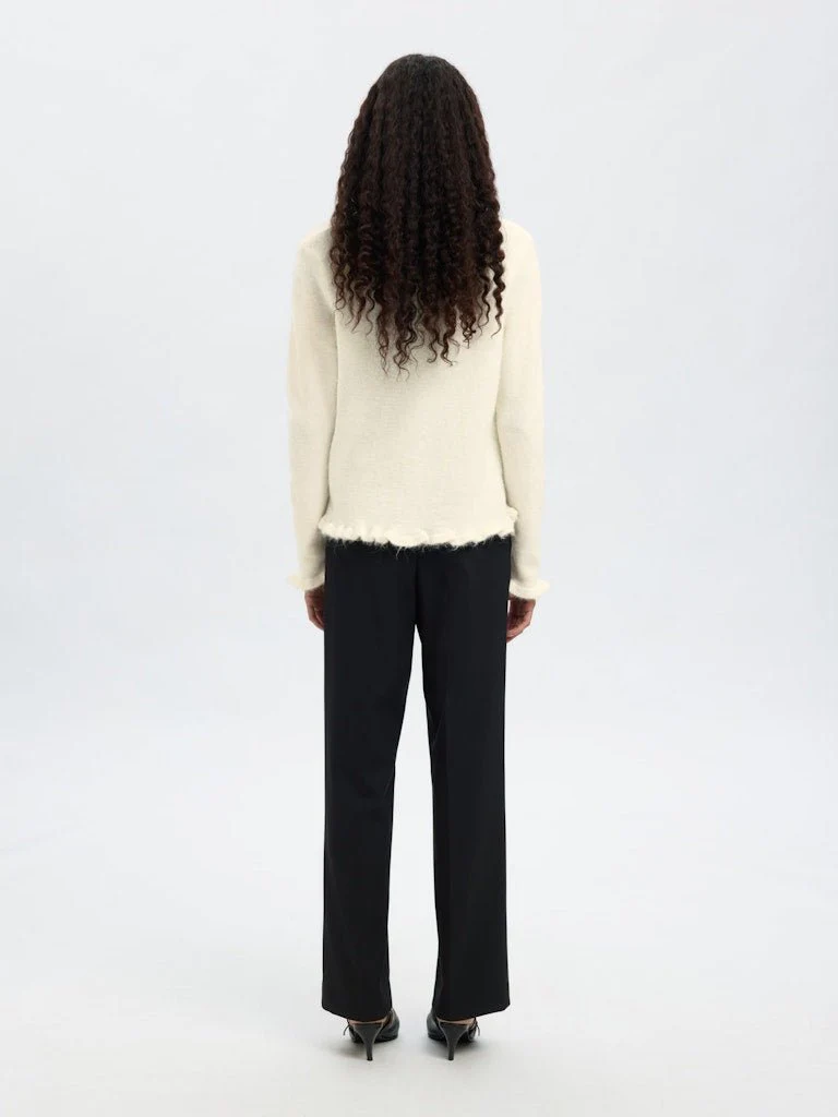 Lulu Frill Ls Knit Cardigan Snow White Melange - Image 10