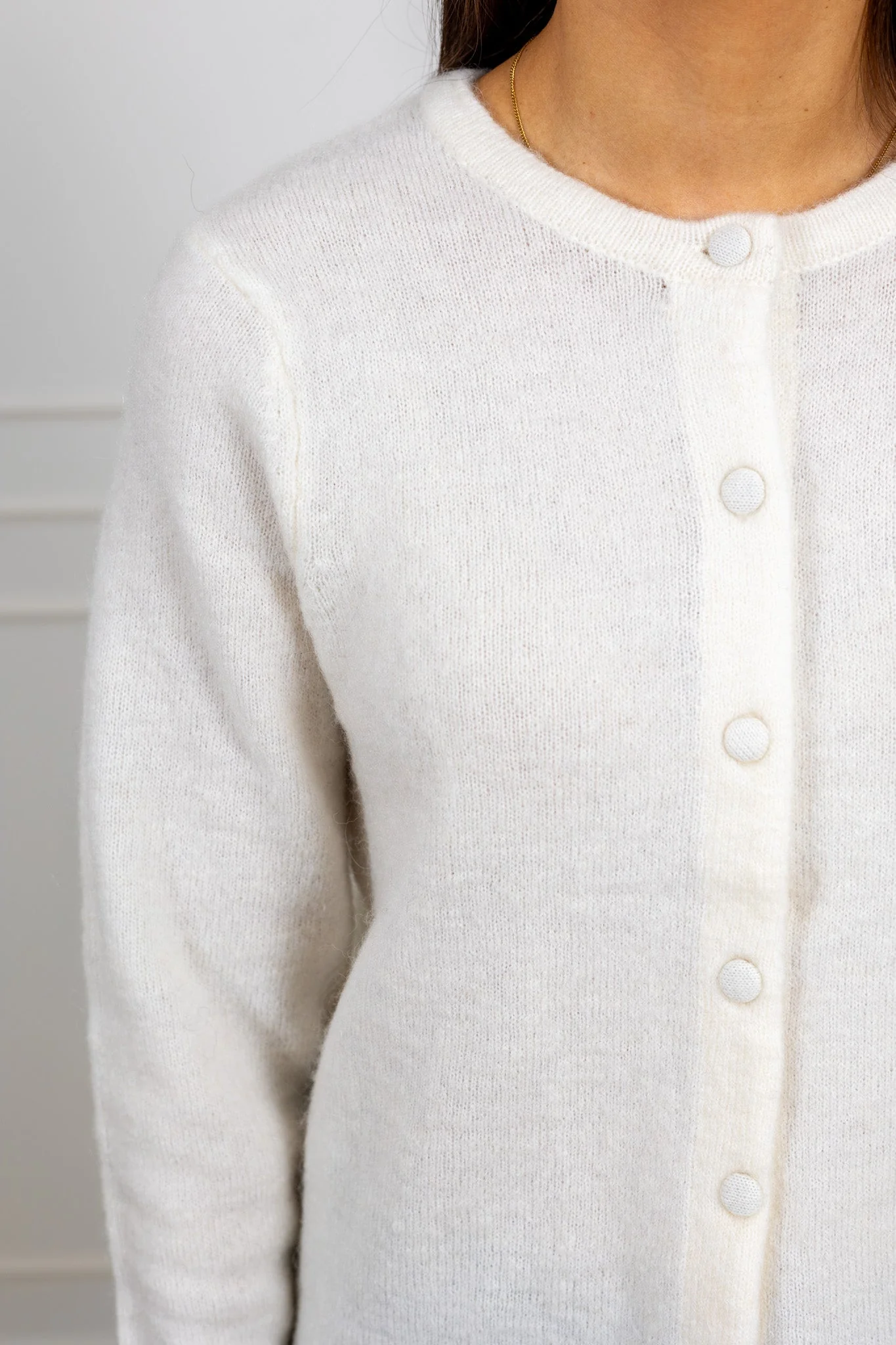 Lulu Frill Ls Knit Cardigan Snow White Melange - Image 6
