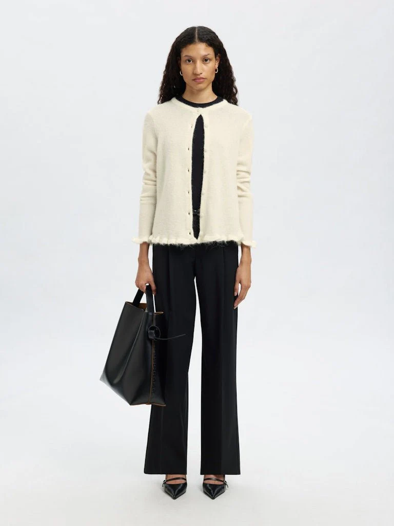 Lulu Frill Ls Knit Cardigan Snow White Melange - Image 8