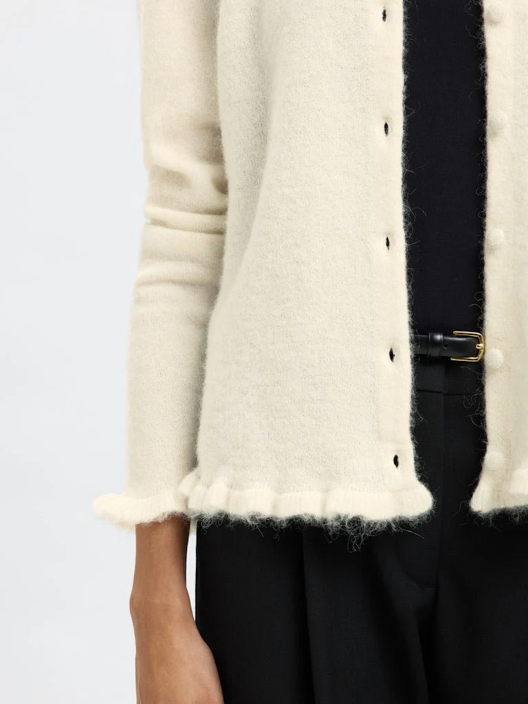 Lulu Frill Ls Knit Cardigan Snow White Melange - Image 9