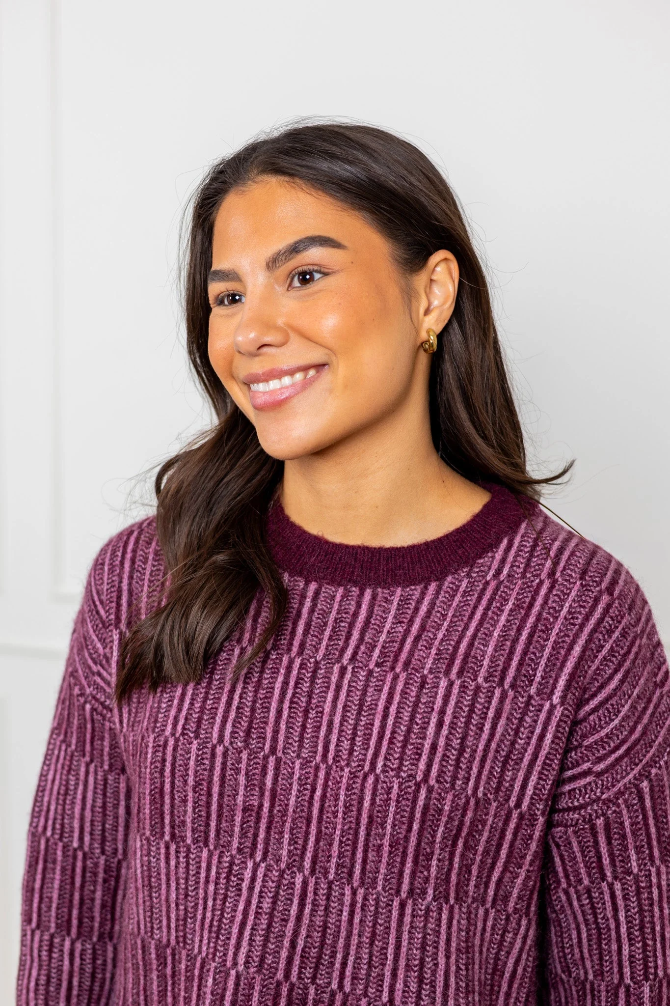 Alva Ls Knit Stripe O-Neck Fig Ligther Fig - Image 6