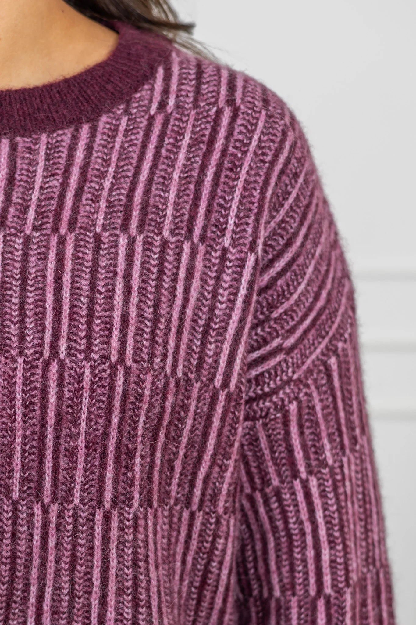 Alva Ls Knit Stripe O-Neck Fig Ligther Fig - Image 7