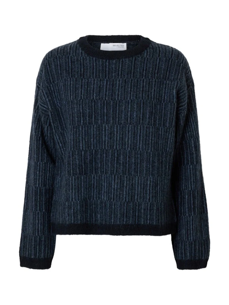 Alva Ls Knit Stripe O-Neck Dark Sapphire Key Largo - Image 2