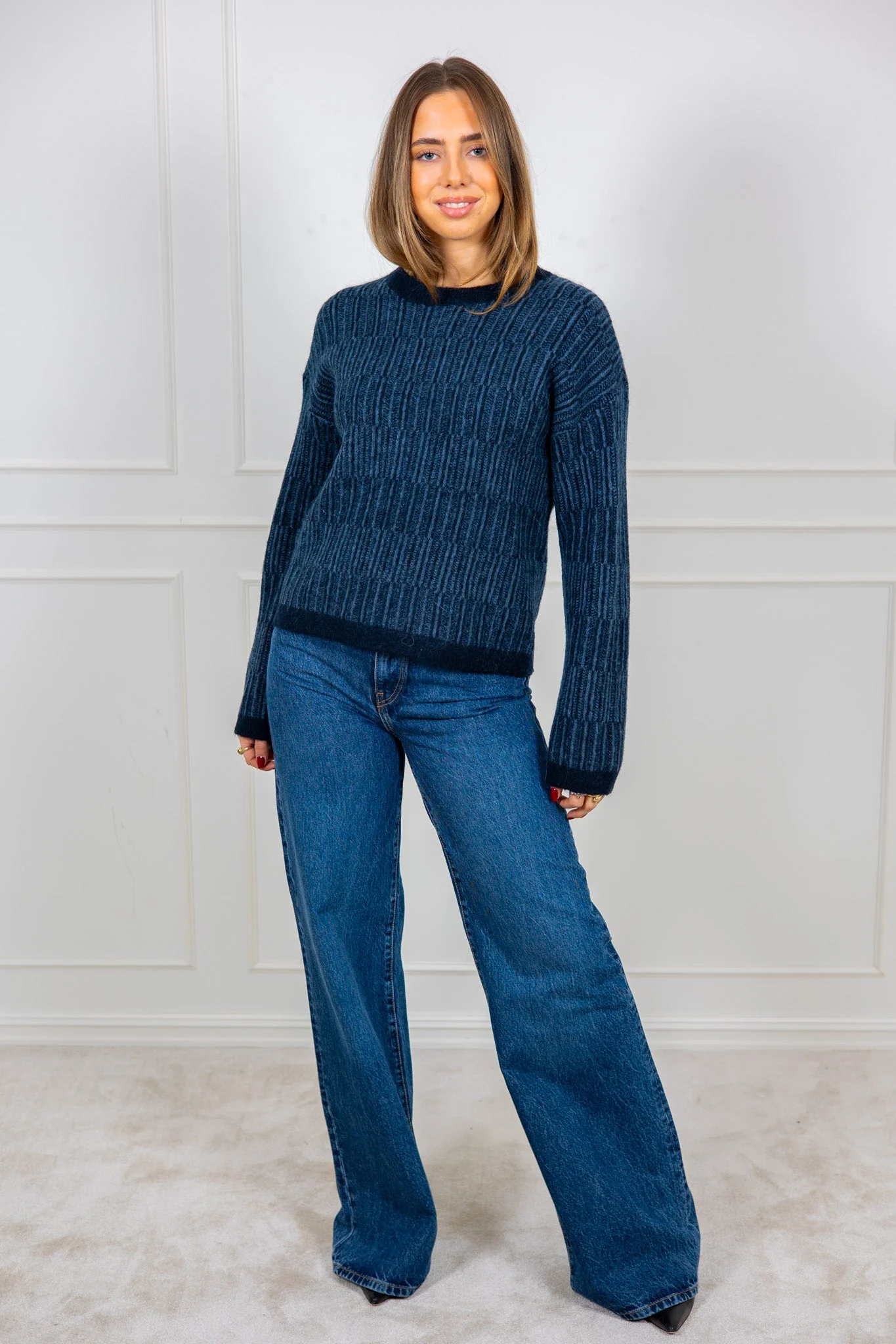 Alva Ls Knit Stripe O-Neck Dark Sapphire Key Largo - Image 4
