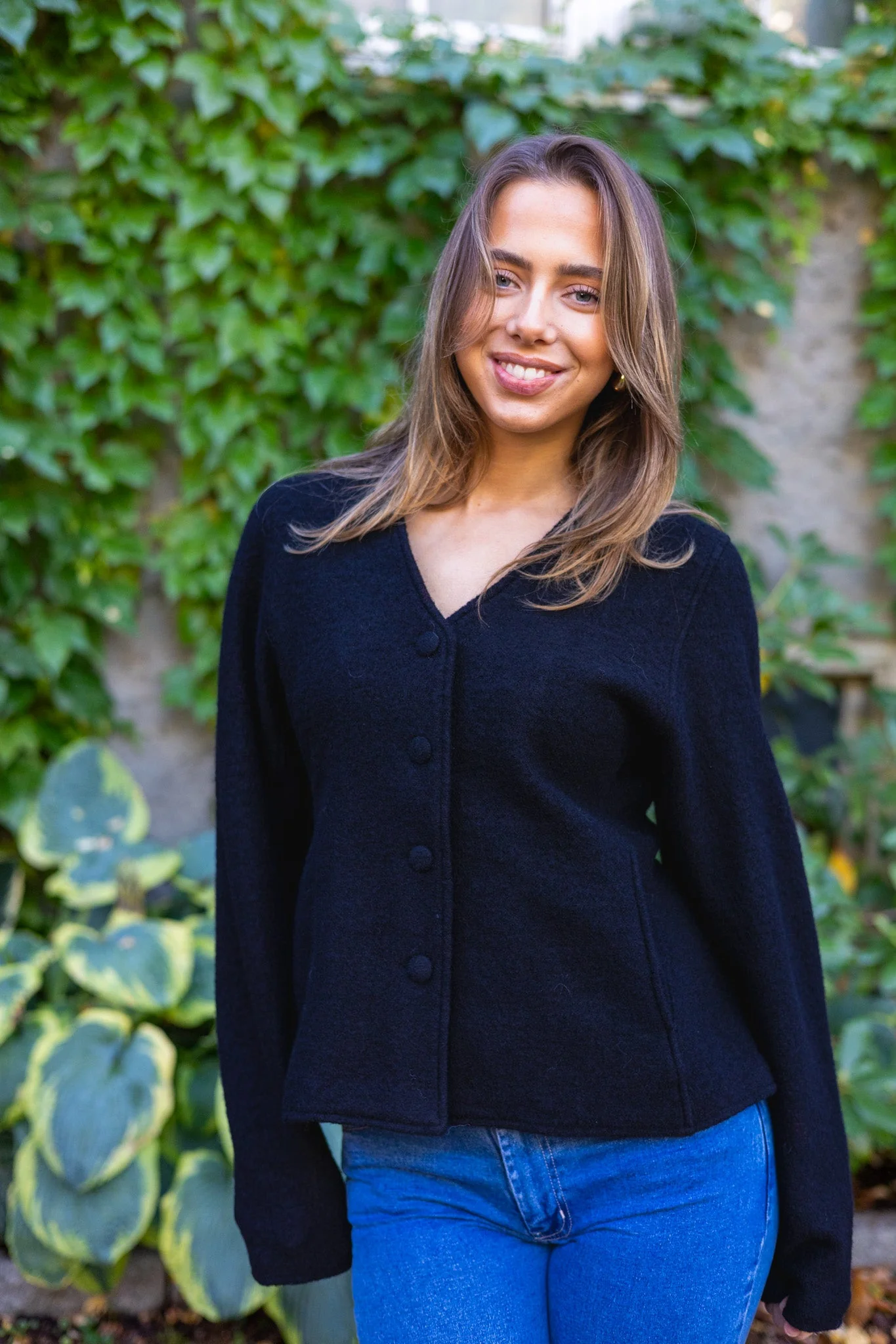Darla Ls Knit Button Cardigan Black