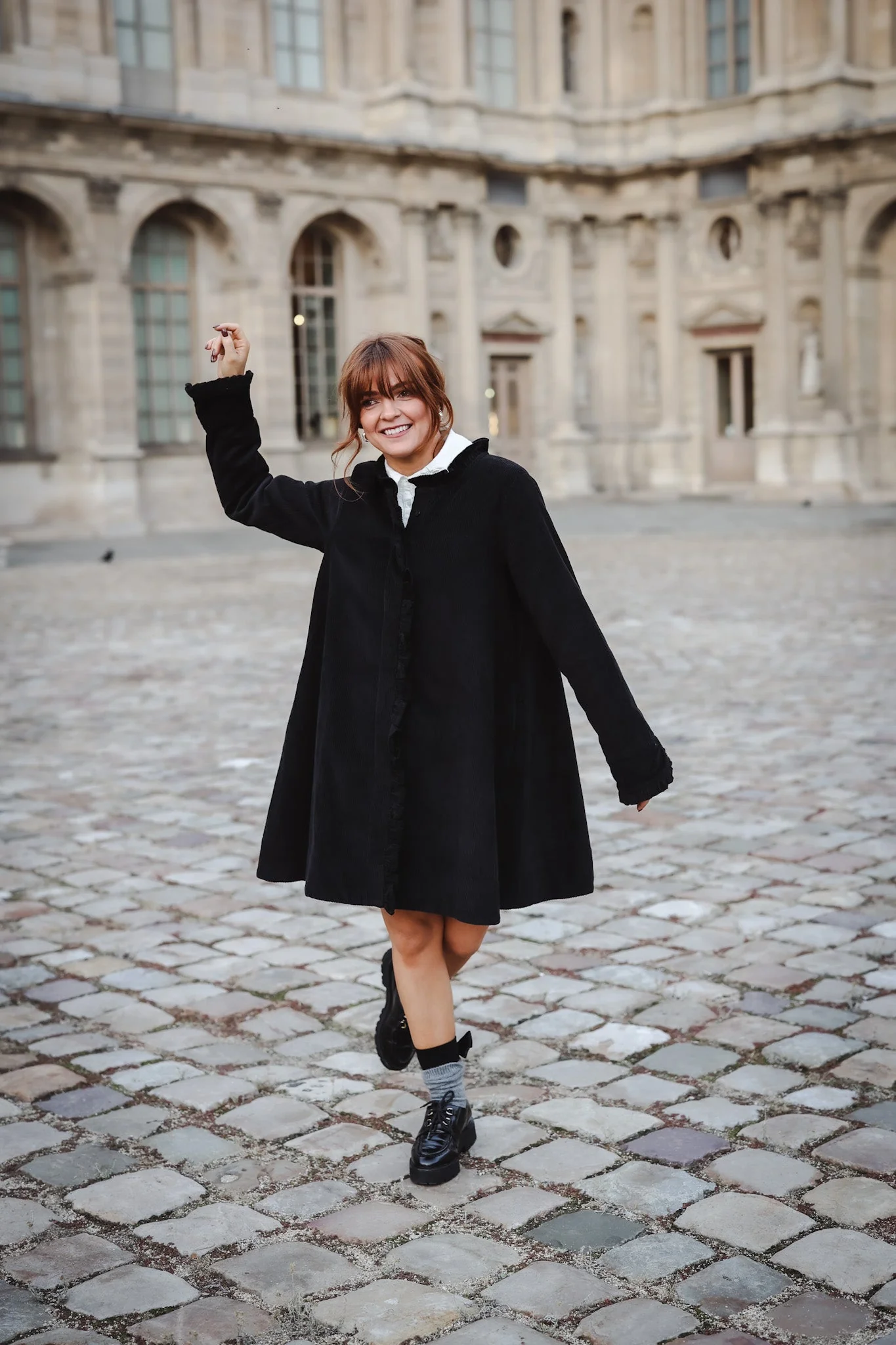 A-Shaped Cord Coat Dress Black - Image 2