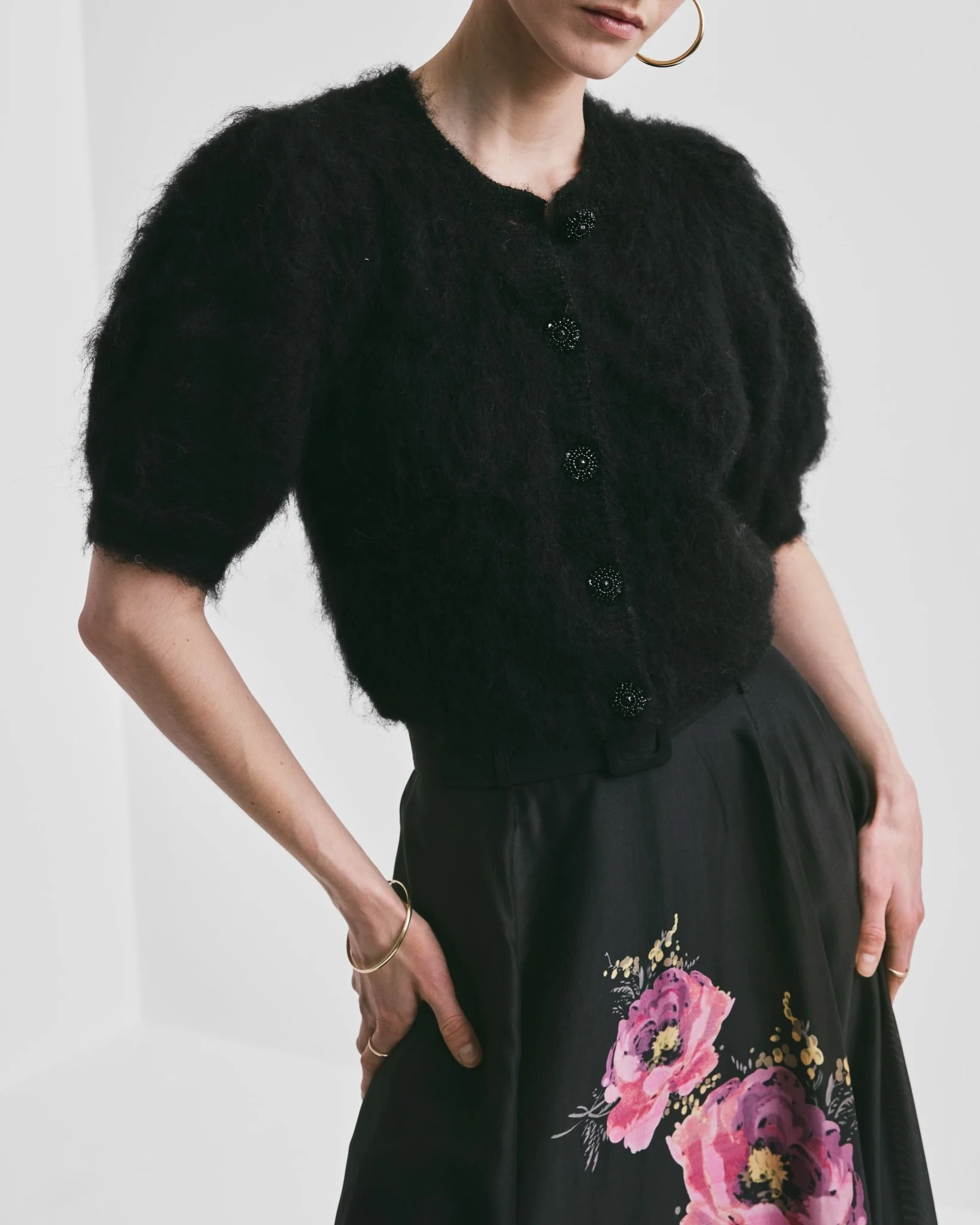 Hairy Knit Puffed Jacket Black - Image 4