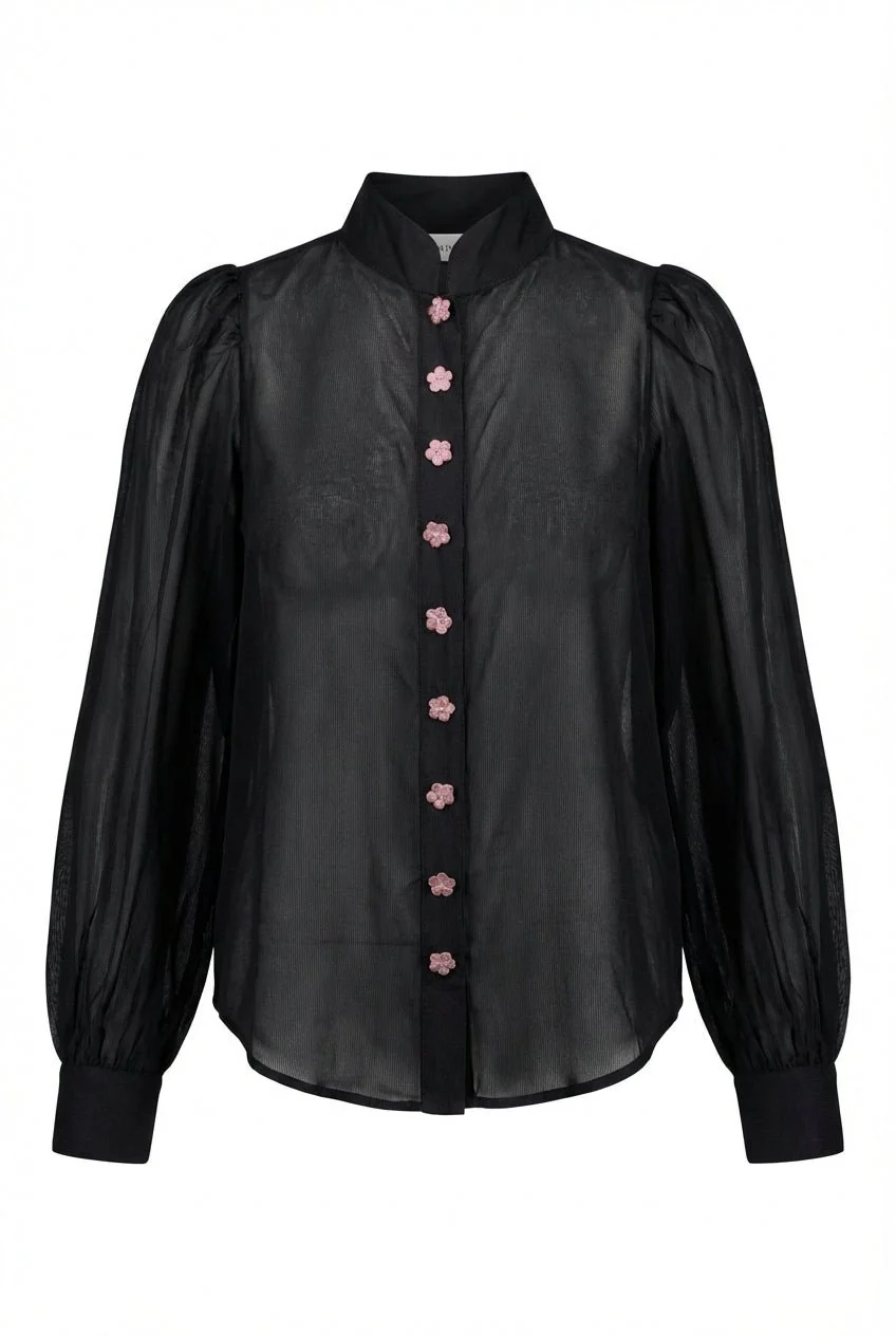 Striped Organza Blouse Black - Image 2
