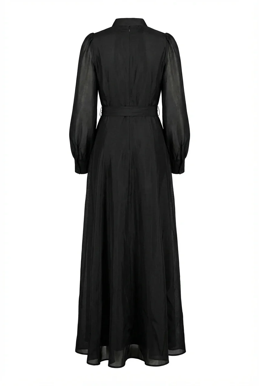 Striped Organza Belt Dress Black - Image 12